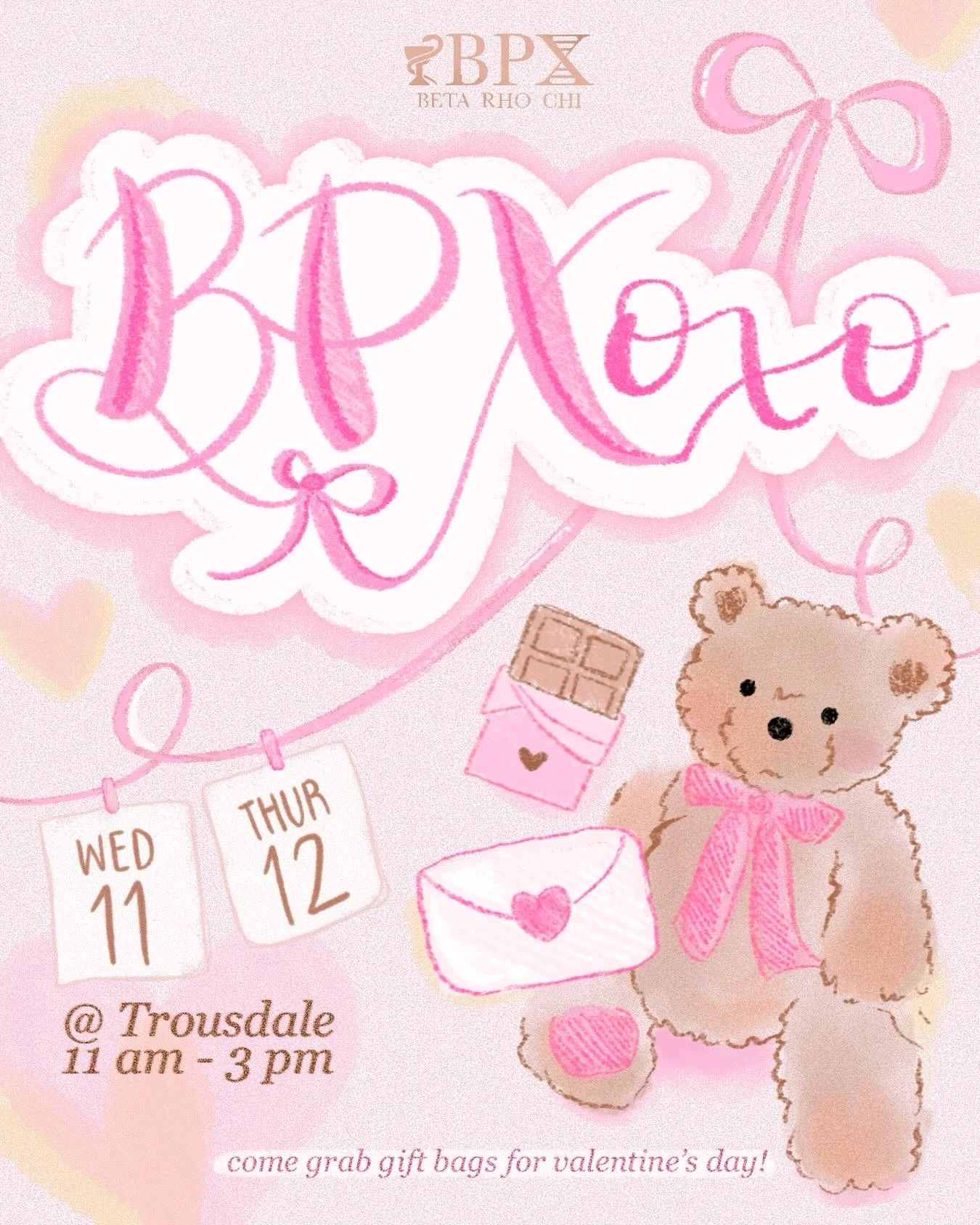 BPXoXo💋💋 HAPPY VALENTINES WEEK! Come find us on Trousdale tomorrow and on Thursday from 11am-3pm for the cutest gift bags full of chocolate and teddy bears🧸🍫💘💘