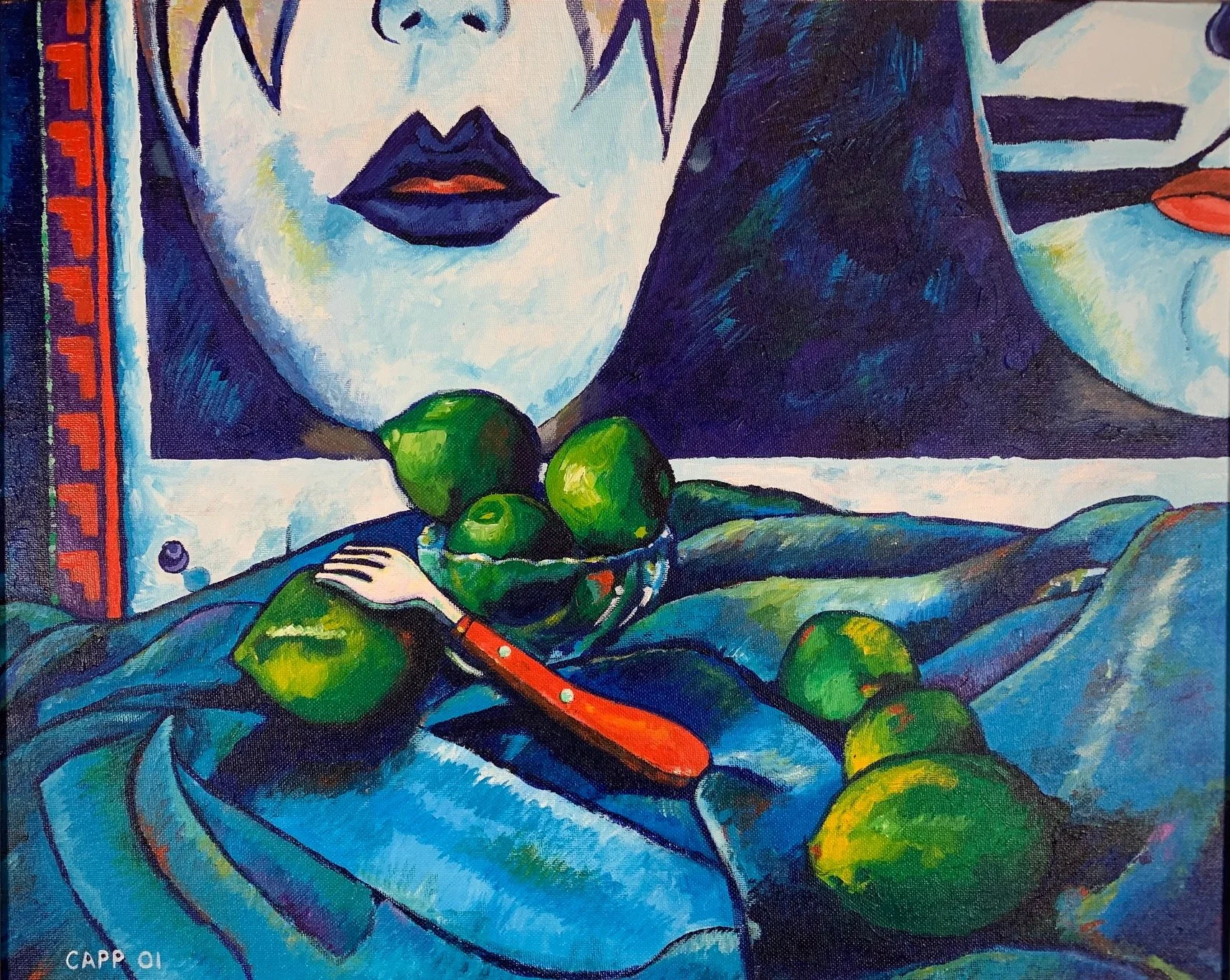 Fork, Limes & KISS | Acrylic on Canvas Board | 16" x 20" | $300