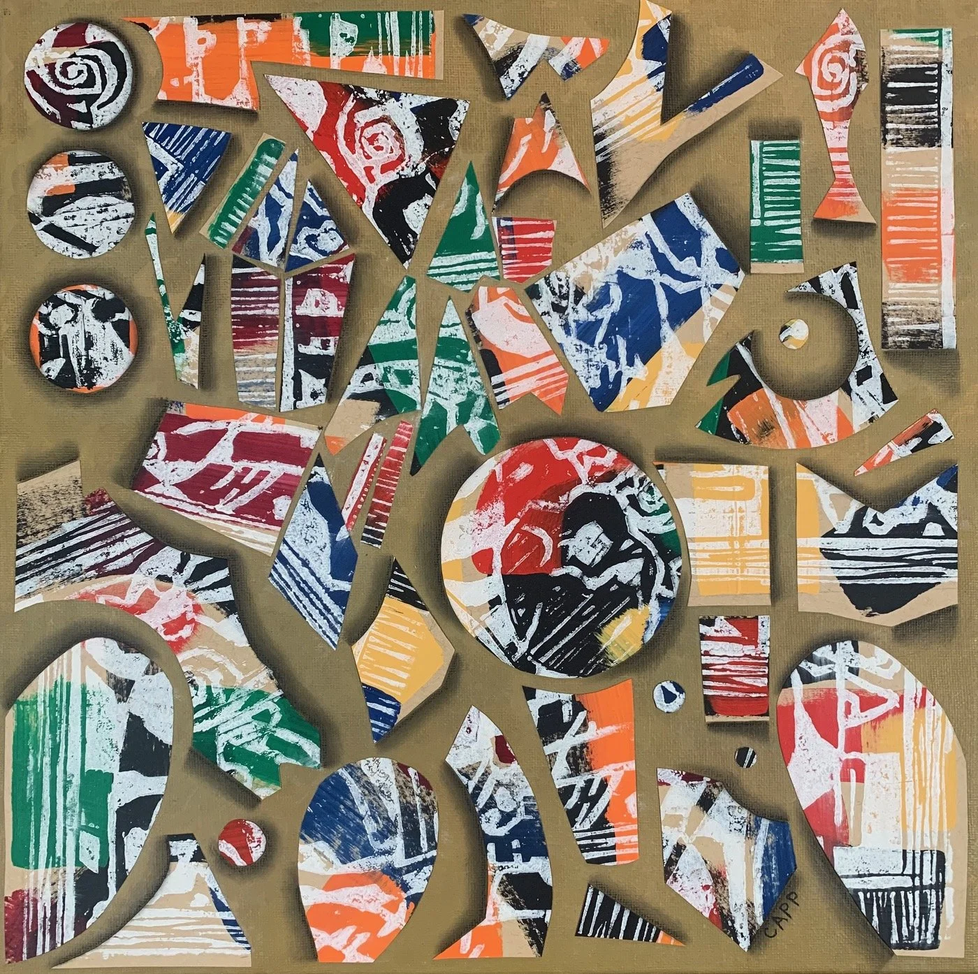 The Village | Woodblock Print Collage on Canvas | 12" x 12" | $700