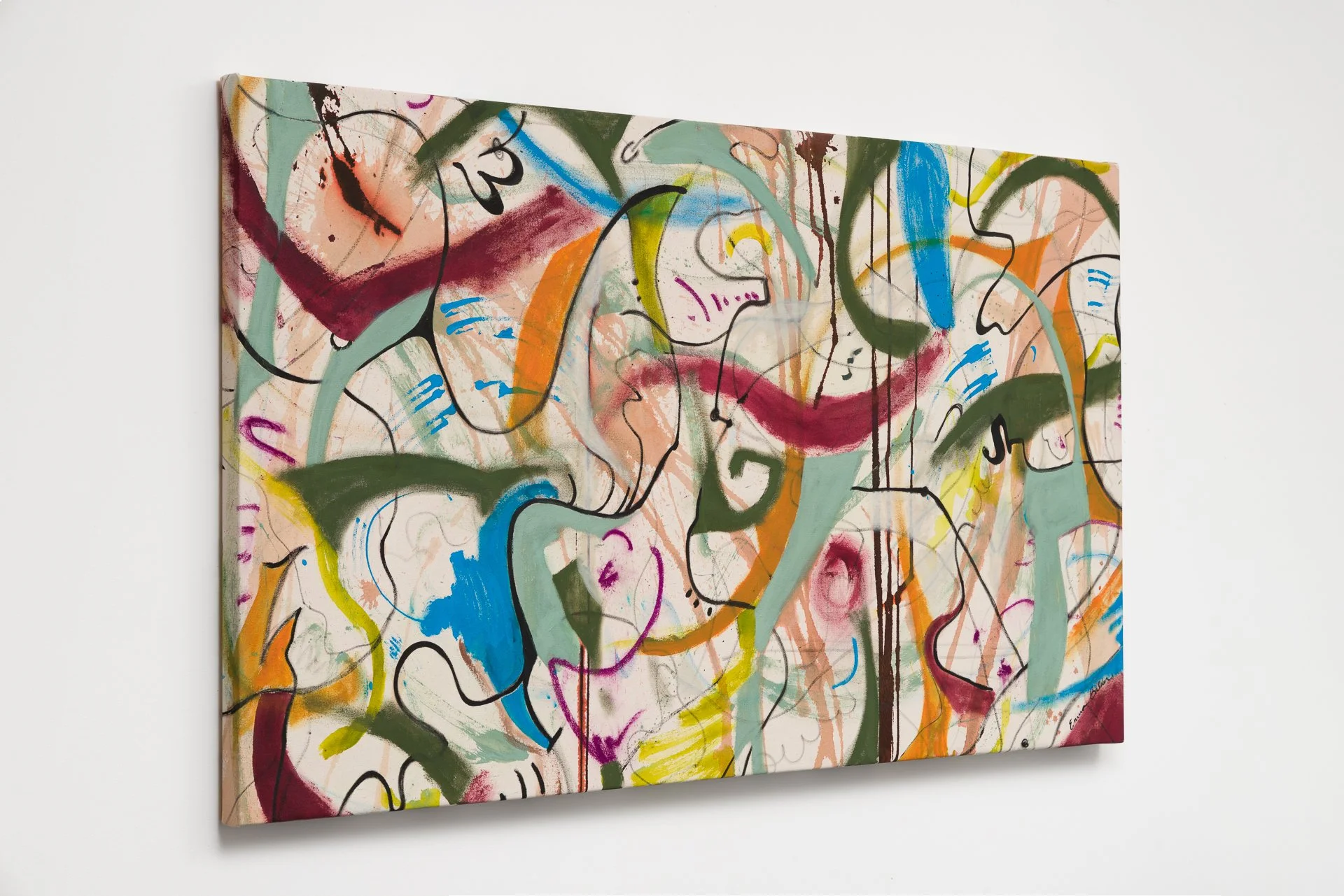 abstract painting on canvas denver art colorado emma balder acrylic ink pastel earthy nature colors burgundy pine green seafoam ochre sky blue
