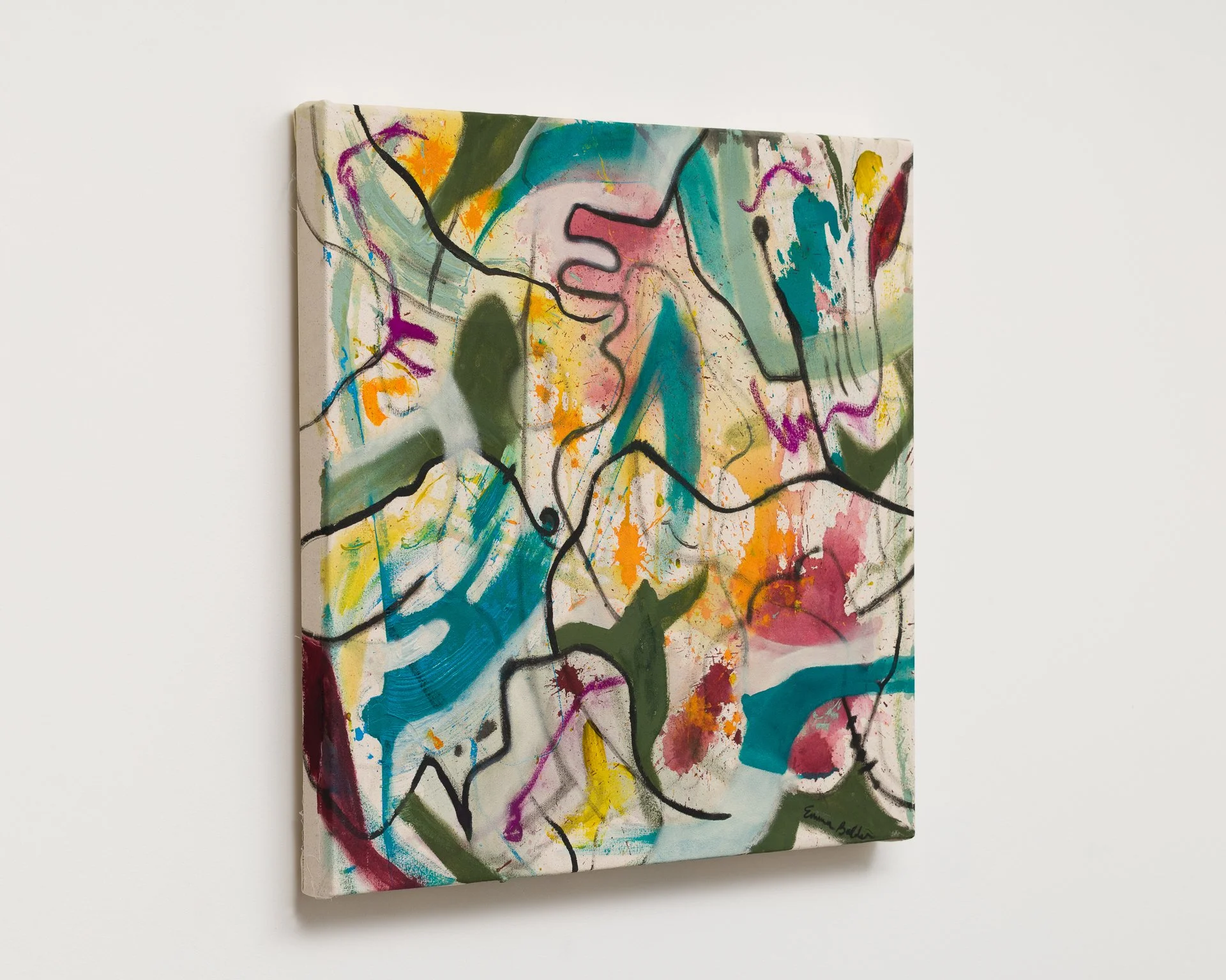 abstract painting on canvas denver art colorado emma balder acrylic ink pastel earthy nature colors burgundy pine green seafoam ochre sky blue