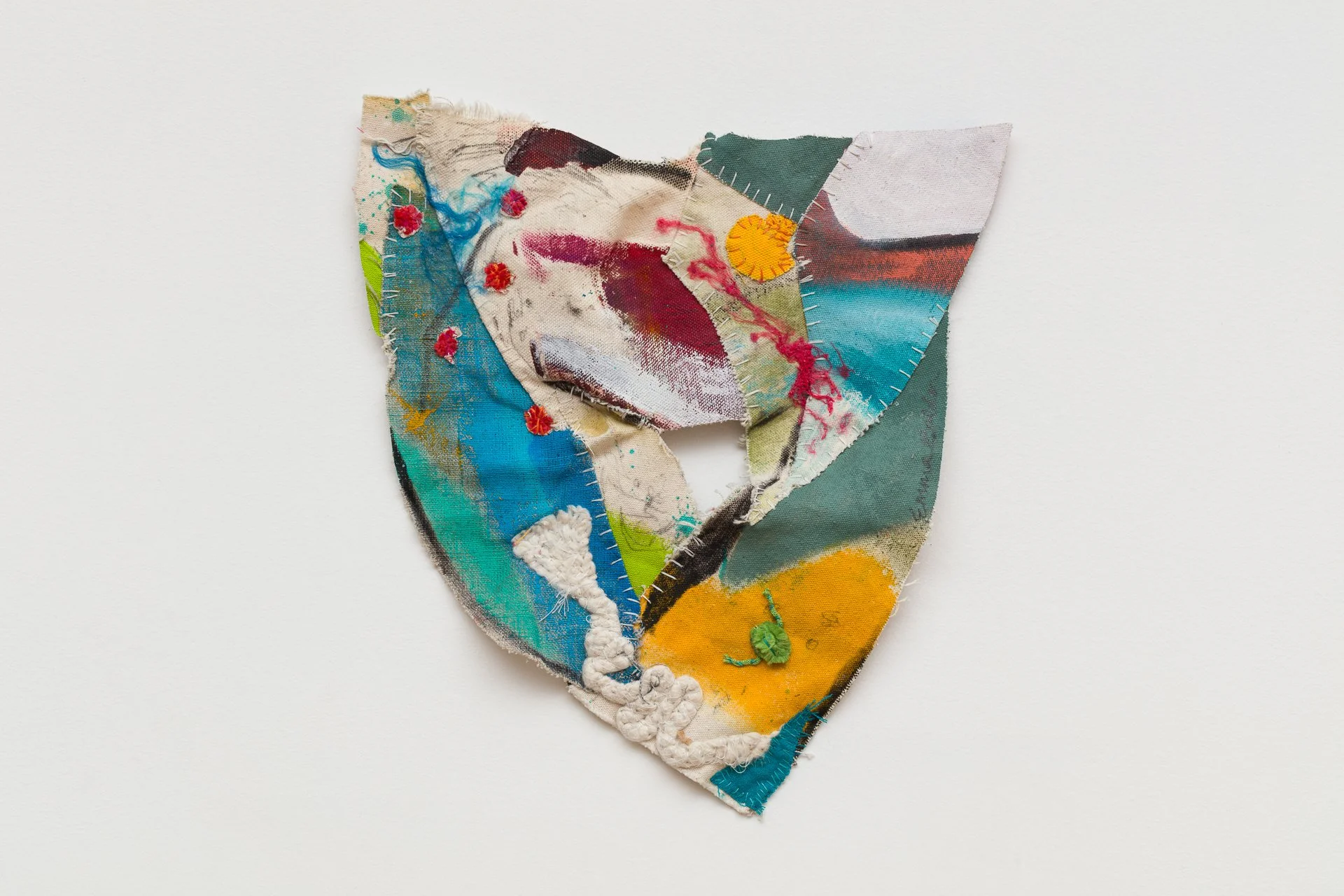 pinglet emma balder denver colorado artist quilted painting sculptural sewn embroidery textiles fabric remnants scraps recycled string yarn reconstructed contemporary artwork color abstract