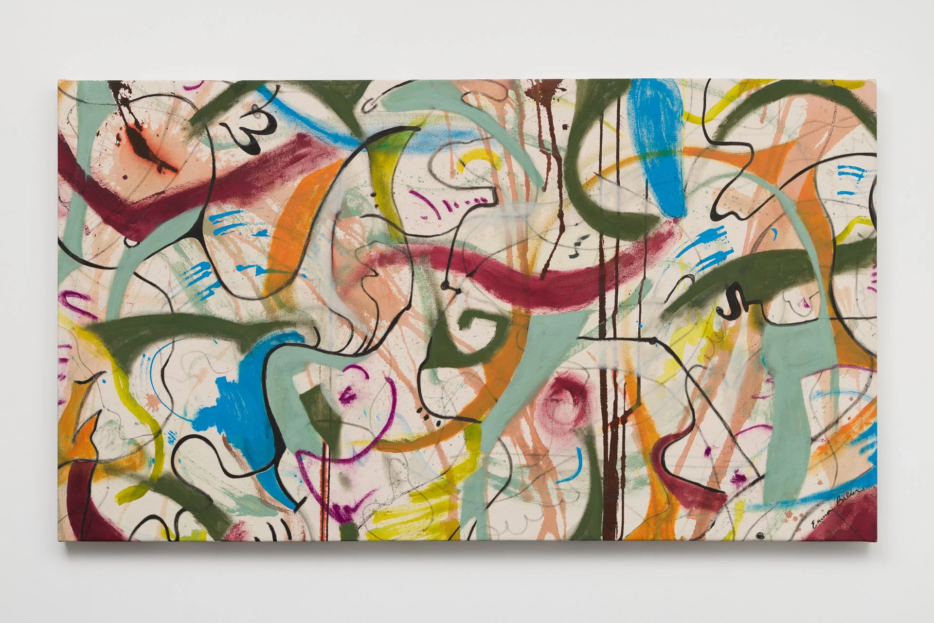 abstract painting on canvas denver art colorado emma balder acrylic ink pastel earthy nature colors burgundy pine green seafoam ochre sky blue