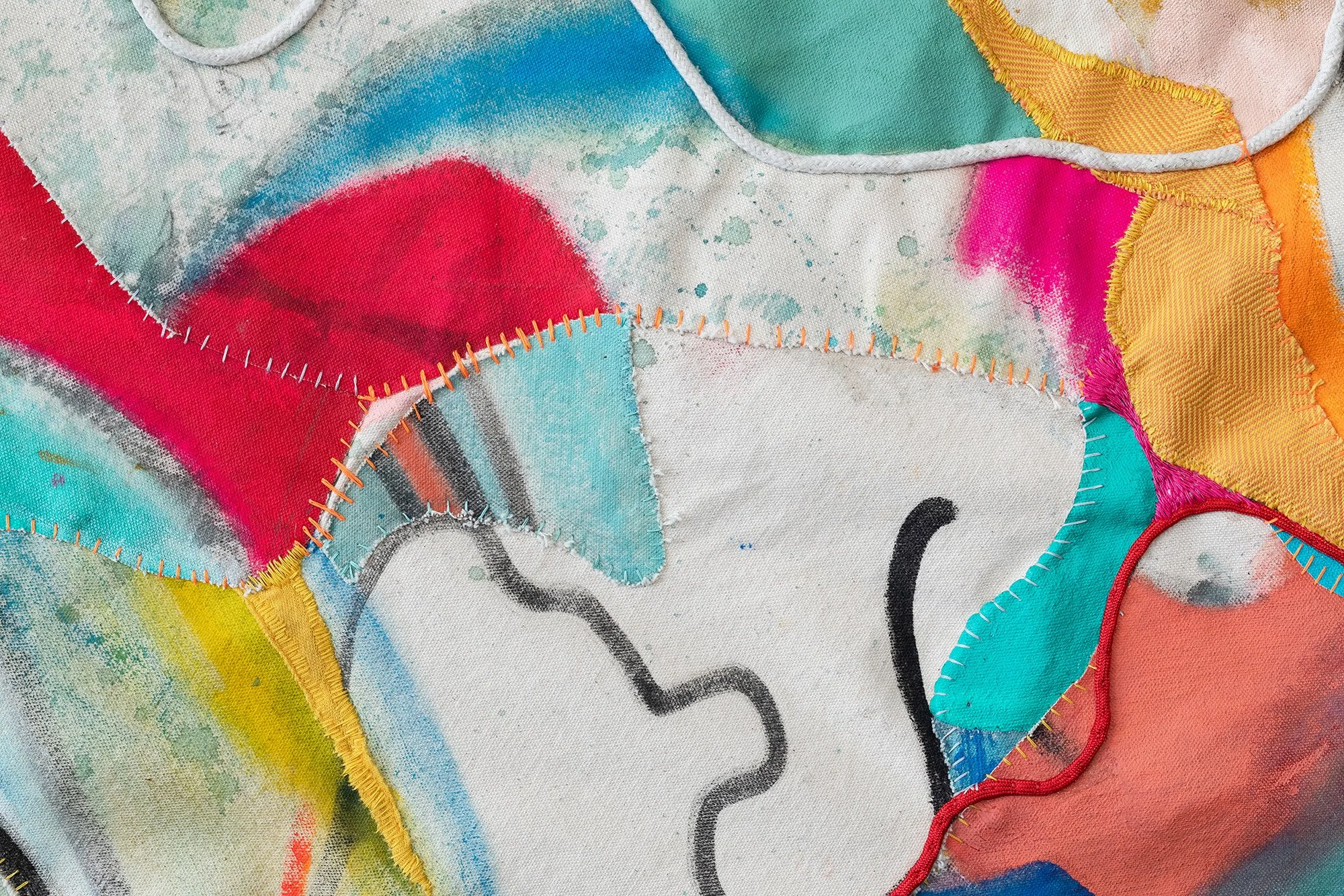 Emma Balder quilted art painting sweetgreen denver colorado artist fabric patchwork quilt textile stuffed