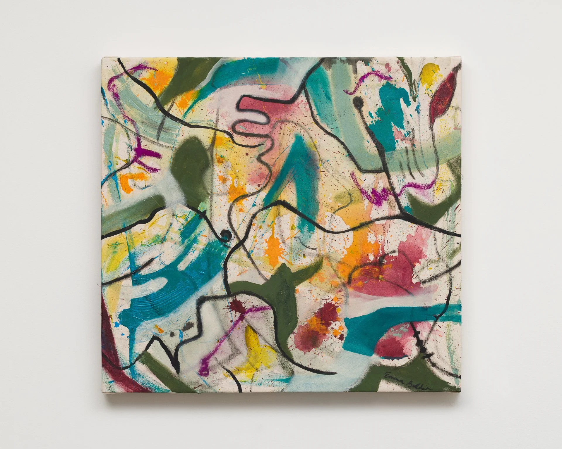 abstract painting on canvas denver art colorado emma balder acrylic ink pastel earthy nature colors burgundy pine green seafoam ochre sky blue