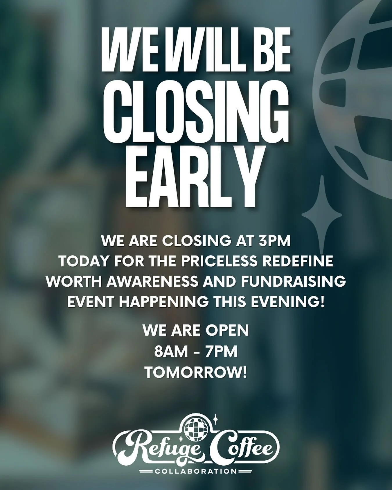 Tonight is the big Redefine Worth event for @pricelessalaska! All of the proceeds from Refuge Coffee and go to support the important anti-trafficking work of priceless. So, our coffee shop is closing at 3 o’clock today so that all of our team h