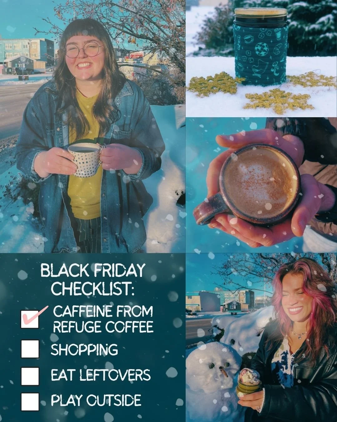 Fuel up on your favorite beverage from Refuge Coffee before heading out into the shopping frenzy of holiday markets and Black Friday shopping! We've got your favorite holiday drinks waiting for you 8 AM - 7 PM.