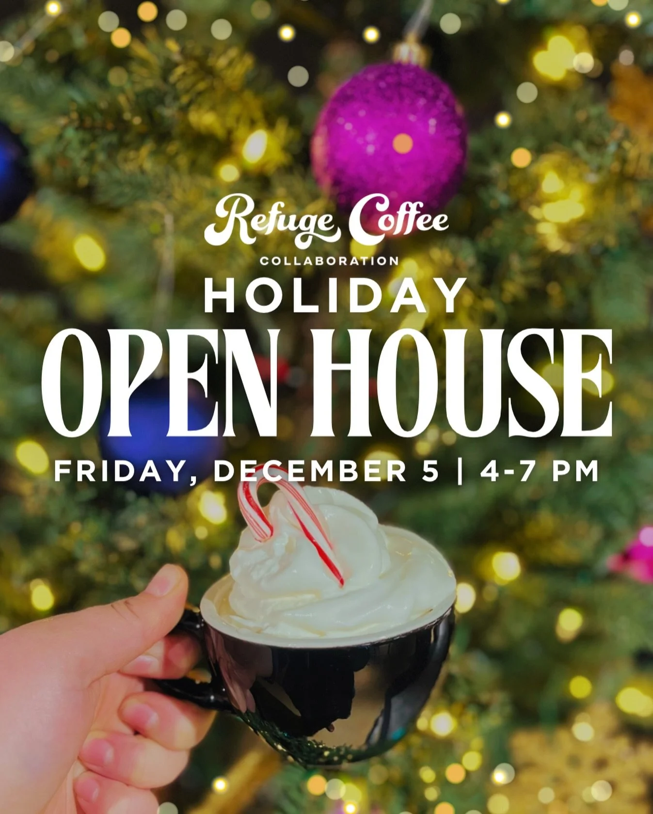 Join us tomorrow, Friday, December 5th from 4&ndash;7 PM at Refuge Coffee for our festive Holiday Open House! We&rsquo;ll have free holiday crafts for kids, candy canes to enjoy, and a special spot where you can pause to write a heartfelt Christmas c