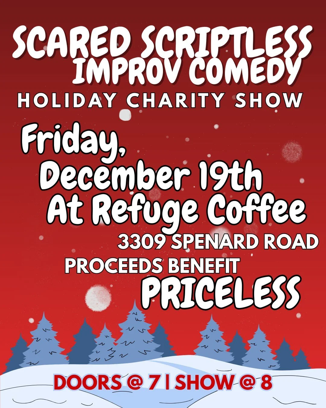 Join us for our first show ever at Refuge Coffee! This is a charity show with proceeds going to Priceless, a non-profit dedicated to restoring hope &amp; redefining worth for human trafficking survivors in Alaska. Enjoy coffee drinks, mocktails, and 