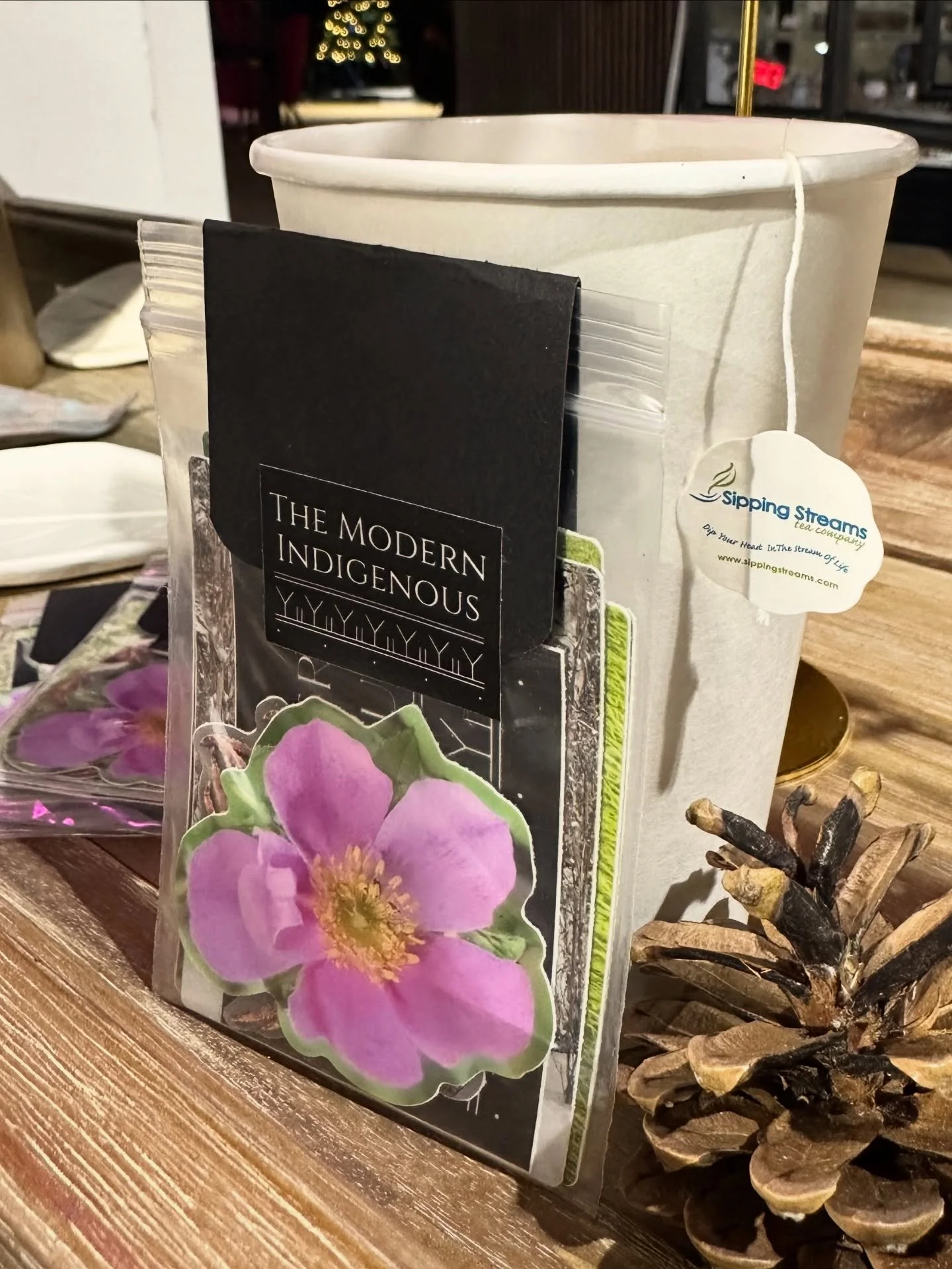 New product from Kassandra, the brilliant artist behind @modern__indigenous, is now stocked! Sticker packs, hair accessories, and gorgeous jewelry. Come by Refuge, shop, and grab a drink. 

The drink in this photo is Kassandra&rsquo;s favorite &mdash