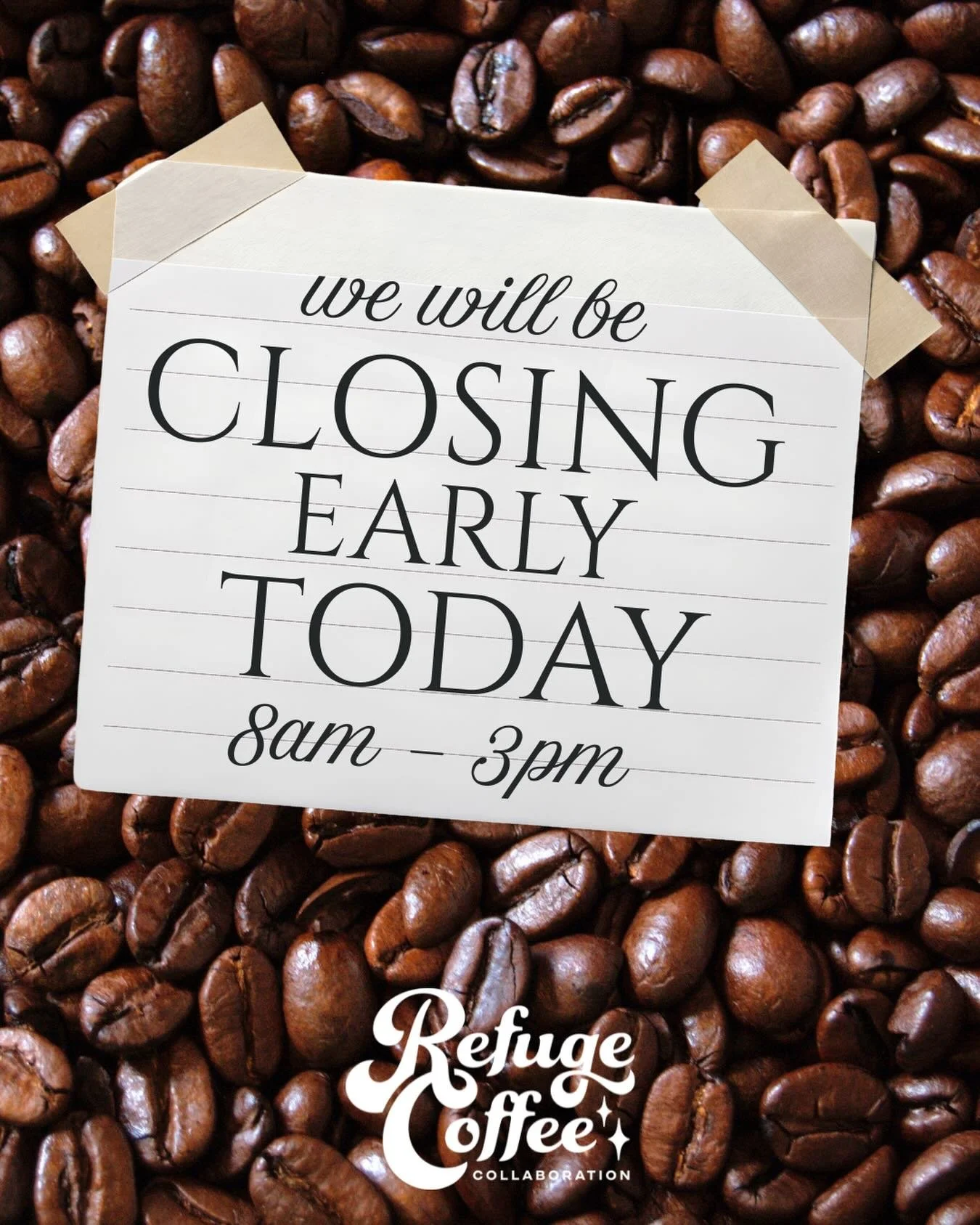 We&rsquo;re closing early today for a private event. 

It&rsquo;s been amazing seeing the community use our space for holiday events, parties, and other gatherings! 

We will close at 3pm today!