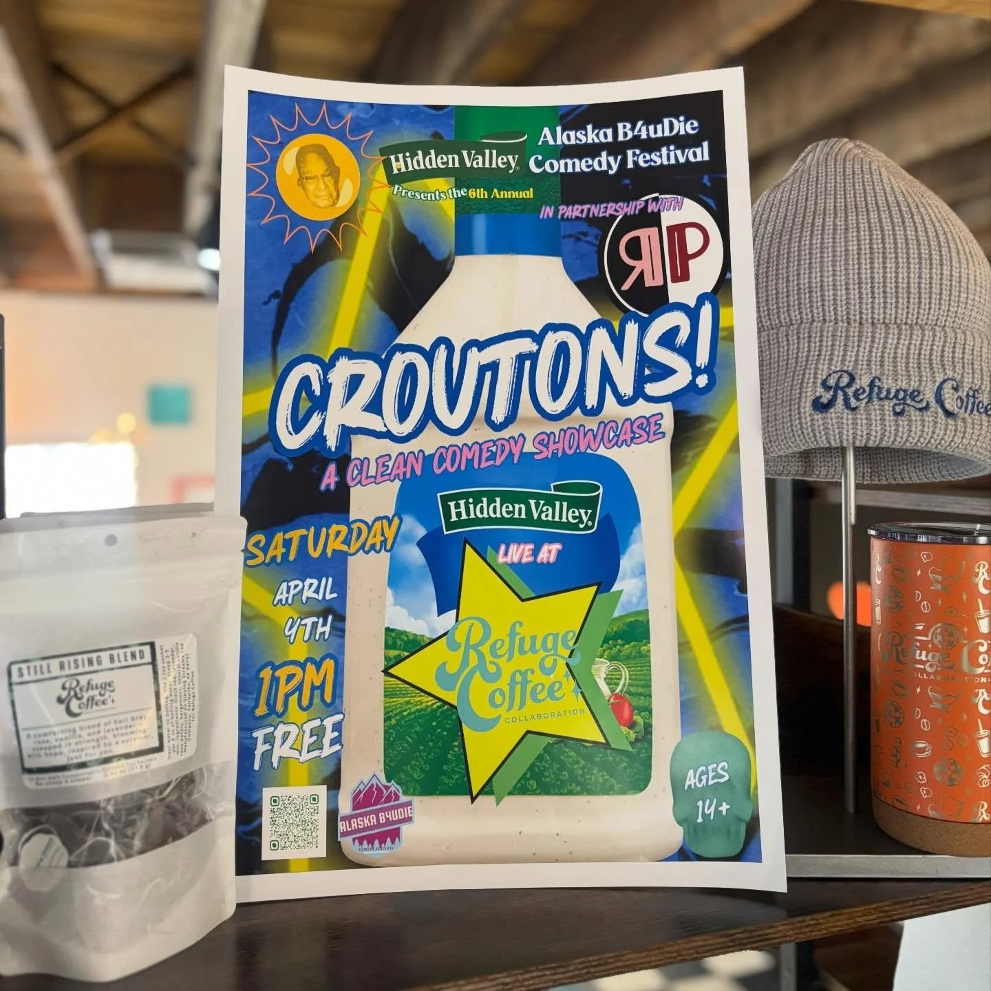 Comedy fans, this one&rsquo;s for you!

Join us tomorrow at Refuge Coffee at 1 PM for CROUTONS! a clean, family-friendly comedy show as part of the B4UDIE Comedy Festival.

And the best part? It&rsquo;s completely free.

At Refuge, we believe in crea