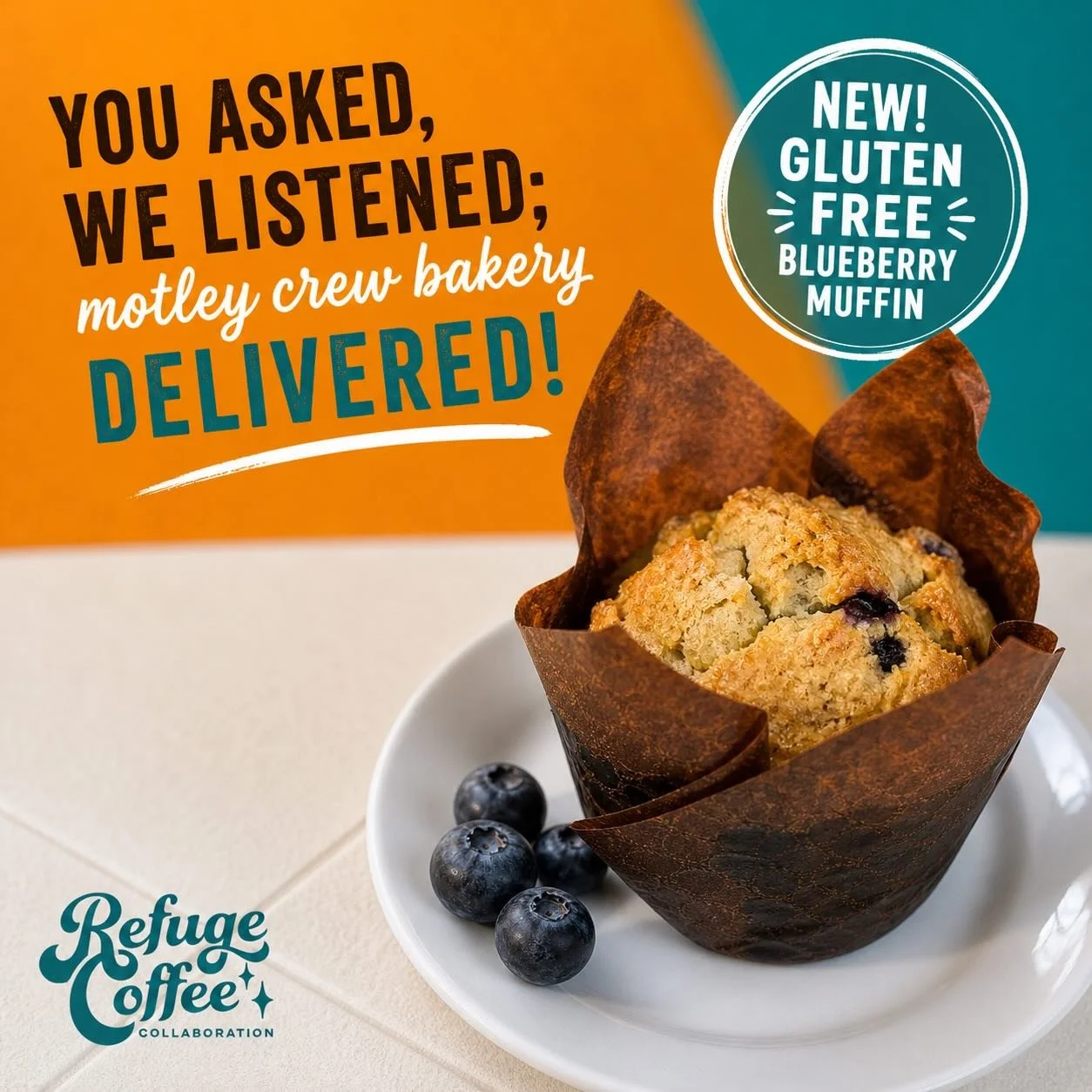 You asked, we listened&hellip; and Motley Crew Bakery delivered!

Our new gluten free blueberry muffin is here! Soft, flavorful, and packed with blueberries. It&rsquo;s everything you&rsquo;ve been hoping for in a muffin, now made gluten free.

Just 