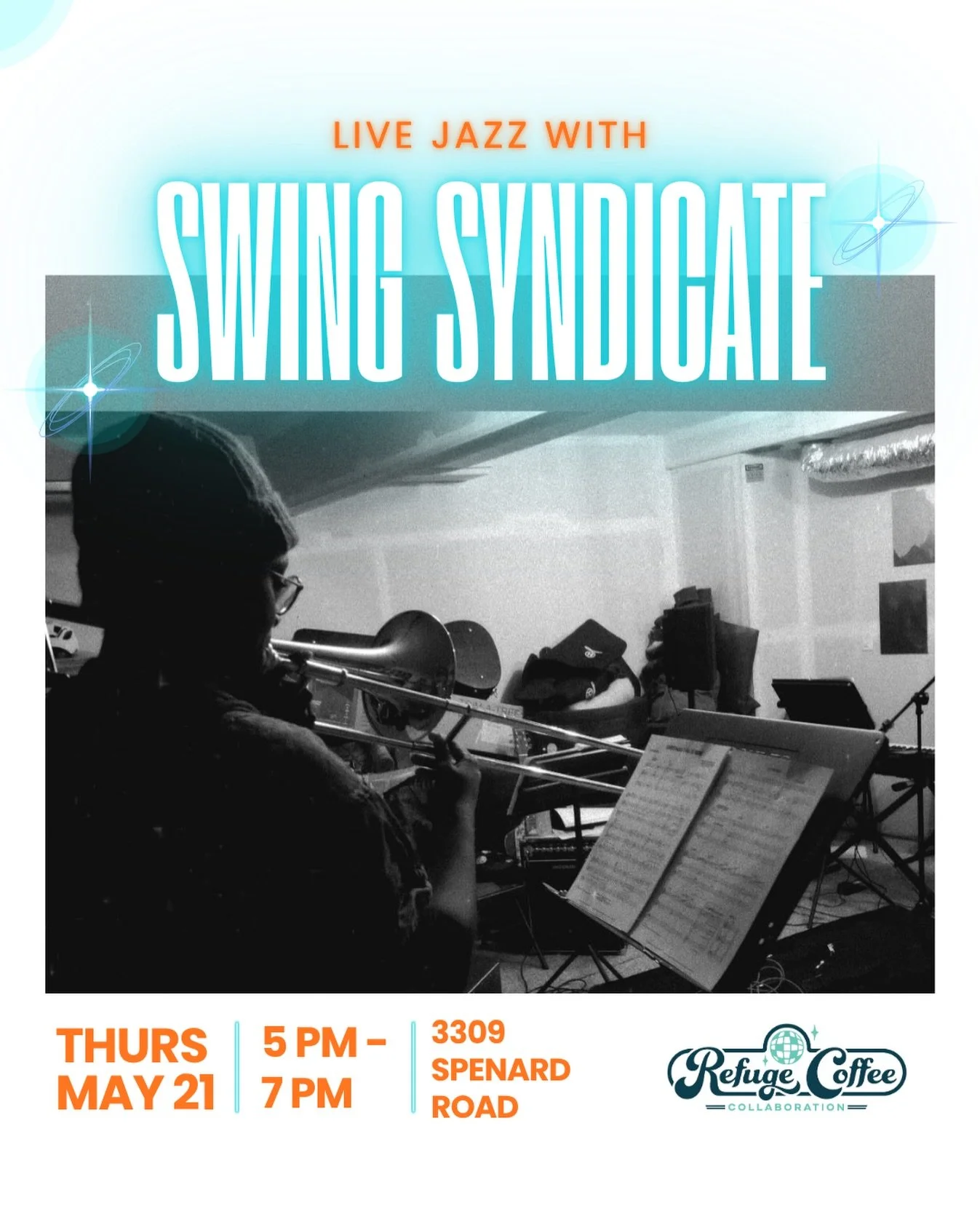 Join us THIS Thursday for live music with @swingsyndicateband from 5 PM - 7 PM. Bring a friend, grab your favorite drink or snack, and enjoy an evening of music. See you then 🪩