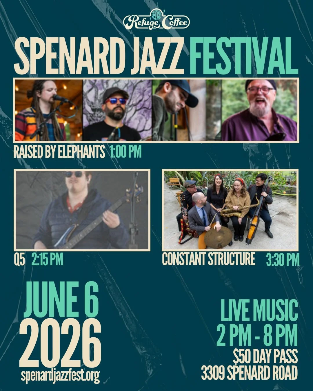 SATURDAY wraps up @spenardjazzfest and boy, do we have a full line up! For $50, you can purchase an all day festival pass giving you access to 2 hours of music at 4 venues from NOON TO MIDNIGHT. At Refuge, music starts at 1 PM with Raised by Elephant