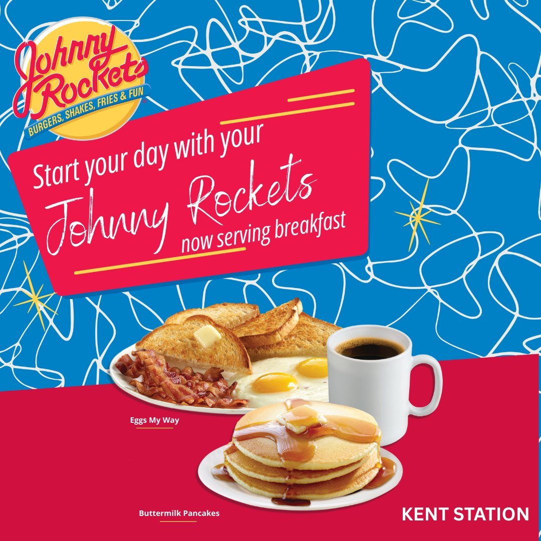 Good morning, Kent!
 
Johnny Rockets is open for breakfast at Kent Station.