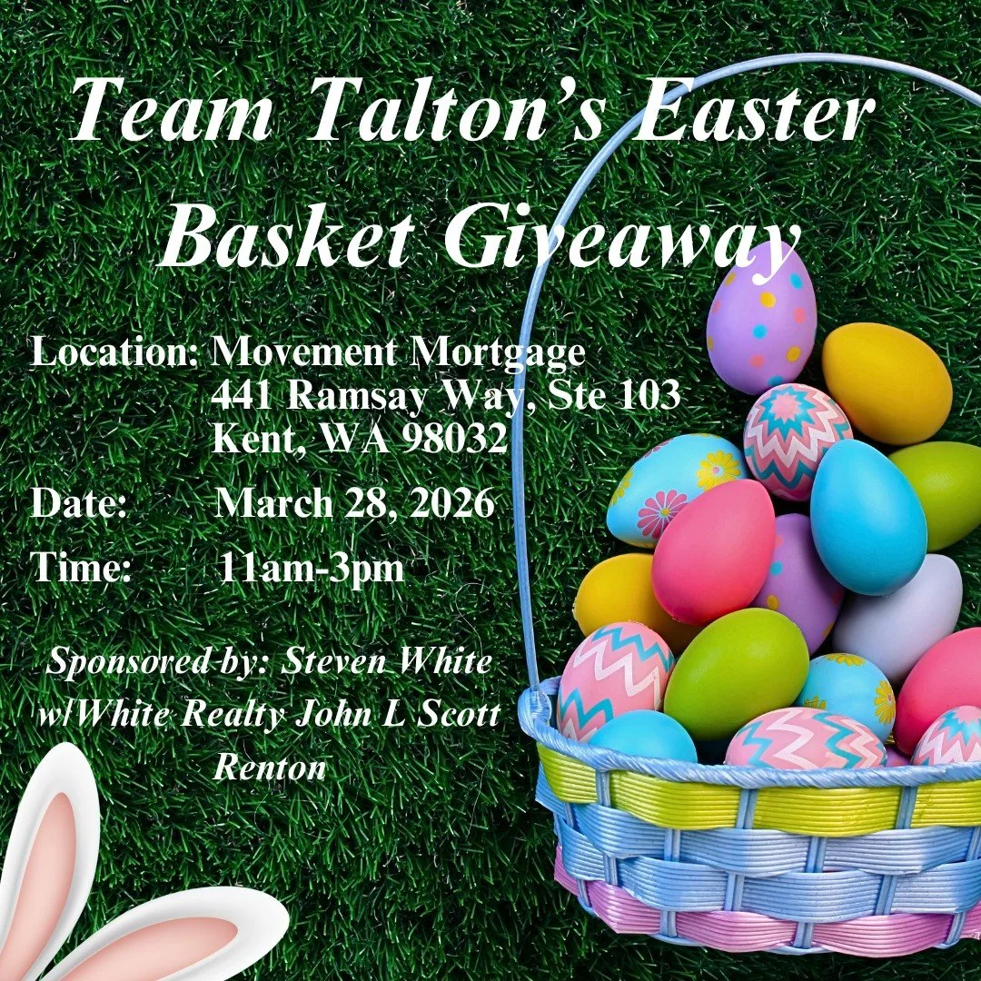 Somewhere over the rainbow, there&rsquo;s an extra special treat!

Be sure to visit Team Talton at Movement Mortgage in Kent Station during the Easter event on Saturday, March 28 from 11 AM&ndash;3 PM for free Easter baskets&mdash;while supplies last