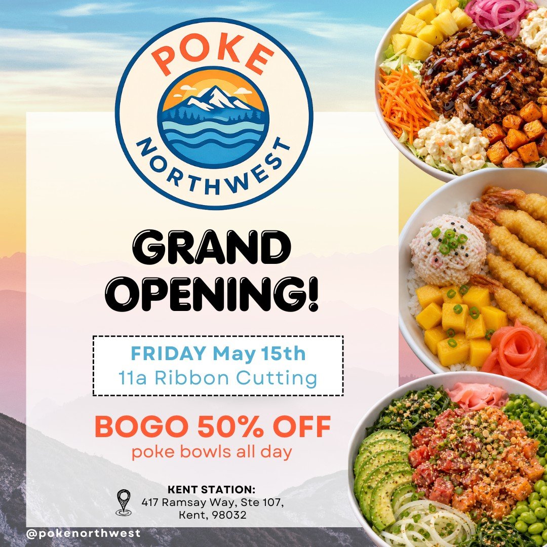 Grand Opening Day!

Join us Friday from 11AM&ndash;9PM for a full day of celebration.
We&rsquo;re kicking things off with a ribbon cutting at 11AM with Mayor Dana Ralph.

BOGO 50% off all poke bowls all day
Live music by School of Rock from 4:30&ndas