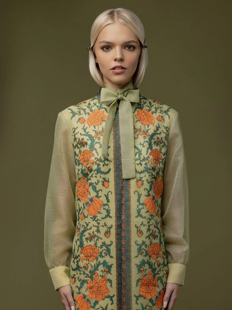 Inspired by the timeless artistry of Alfred Shaheen&rsquo;s iconic 1960s designs, this shoot was all about honoring craftsmanship&mdash;every floral detail, every stitch, every choice of color came alive. Working with this beautiful vintage piece fel
