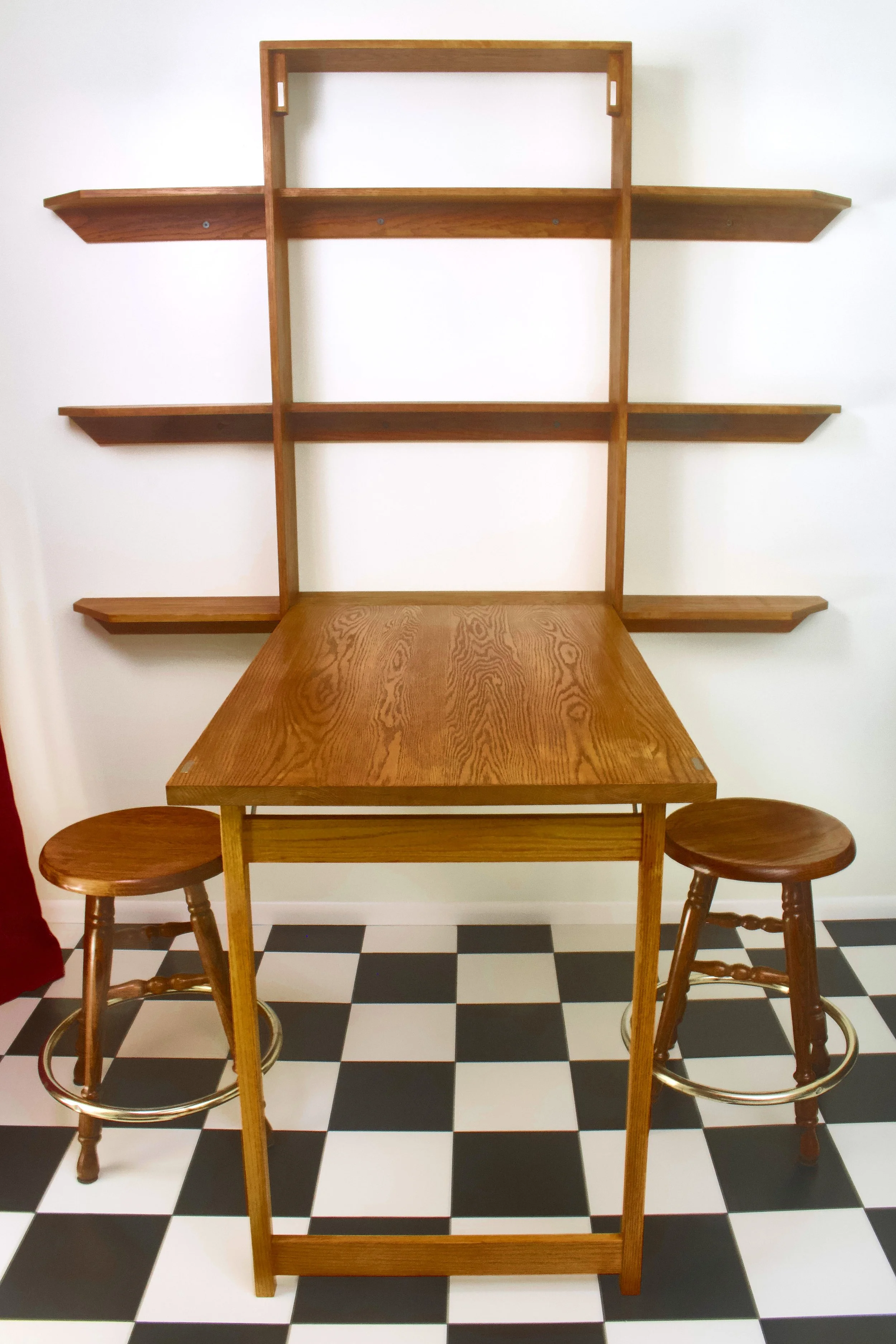 Folding murphy table in red oak