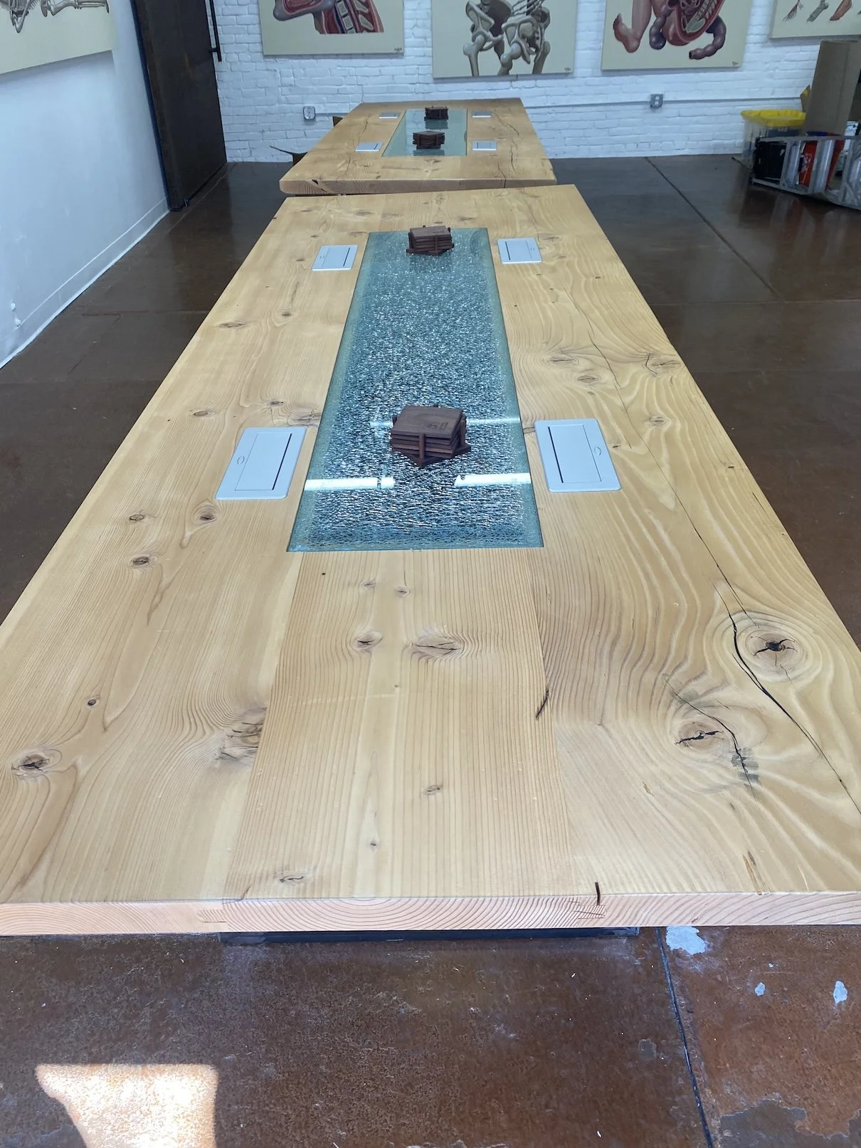 Conference tables for ADLA in reclaimed pine saved from LA Metro building.