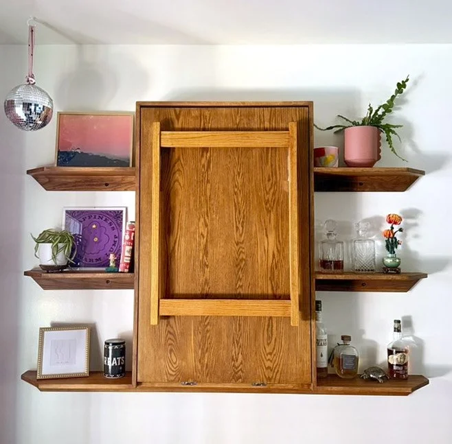 Folding murphy table in red oak