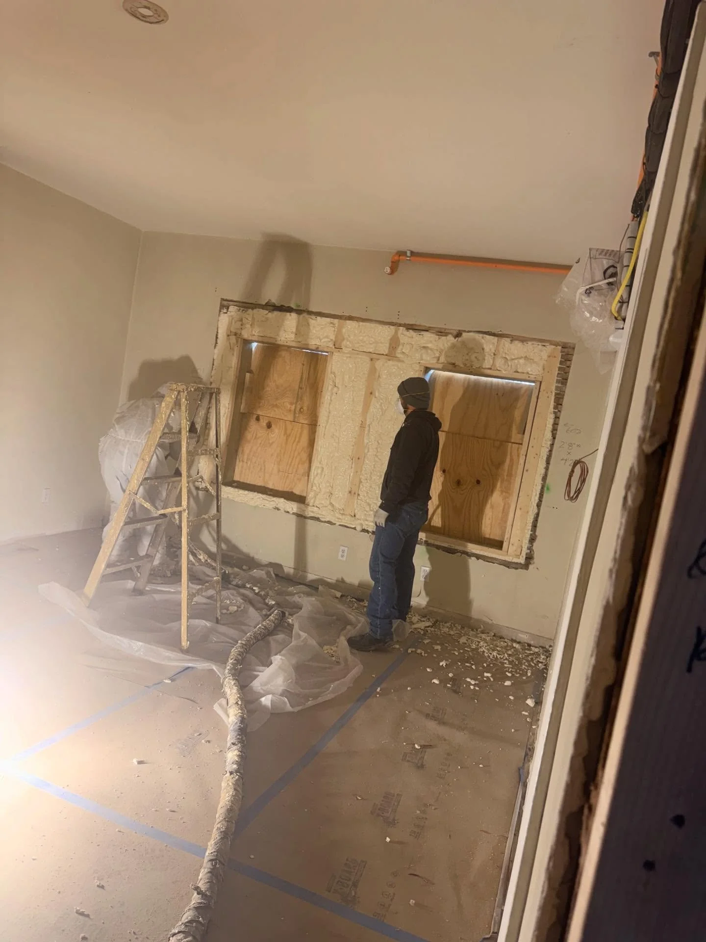Spray foam insulation to a cozy, energy-efficient home! It&rsquo;s applied in spaces, cracks, and around windows to seal out drafts, reduce energy loss, and keep your home comfortable year-round. Not only does it boost your HVAC efficiency, but it al