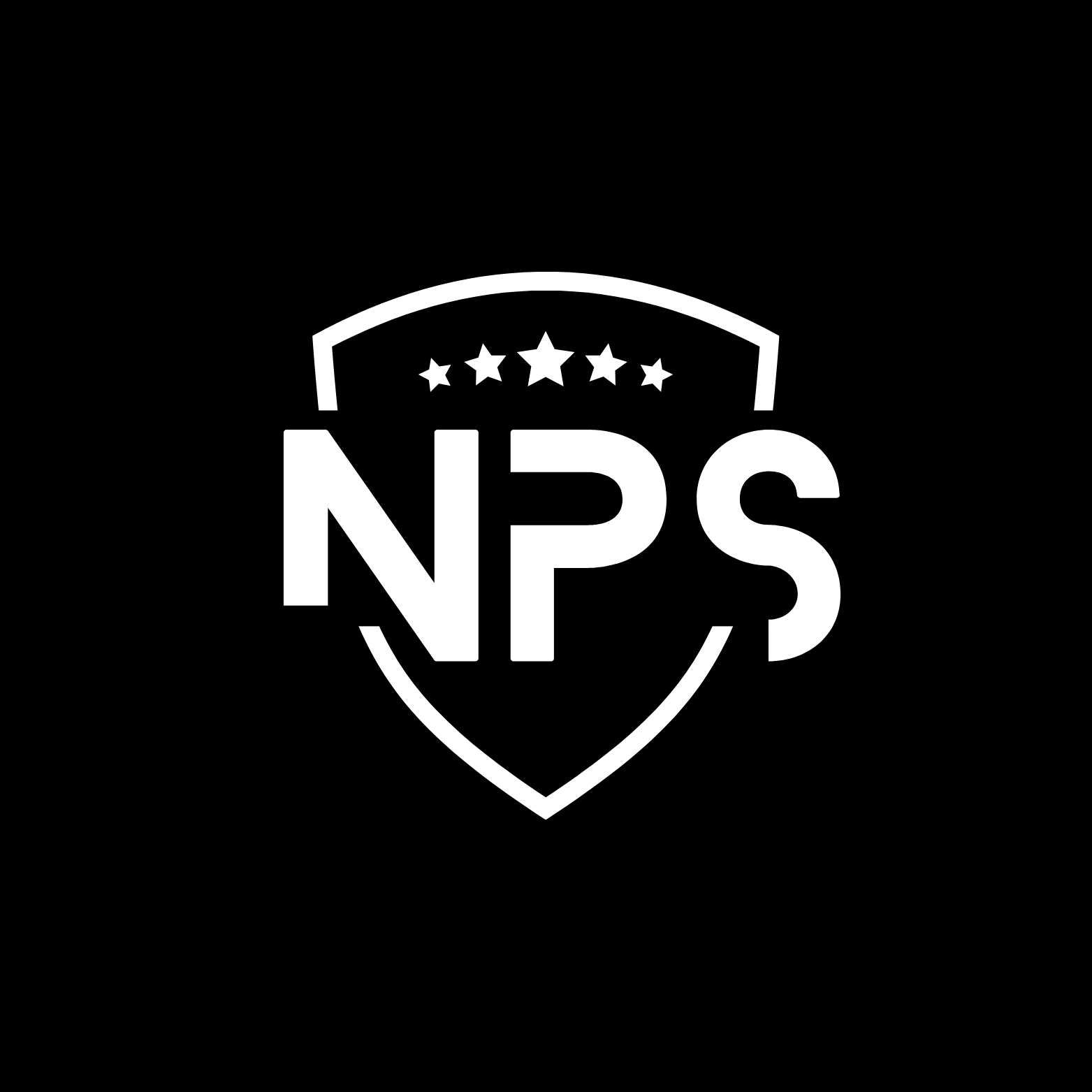 Black background with a white shield logo and the letters NPS in the center, with five stars above the shield.