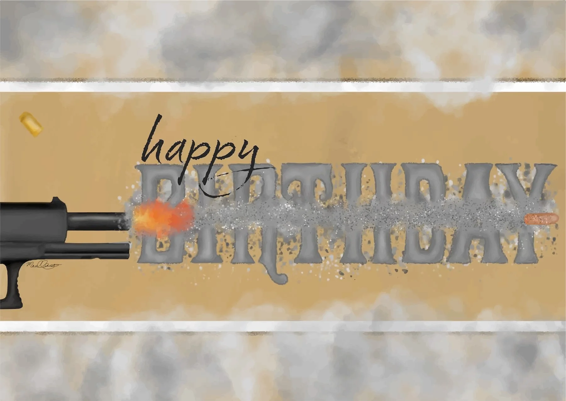 Custom birthday illustration for gun enthusiast (Digital media)
