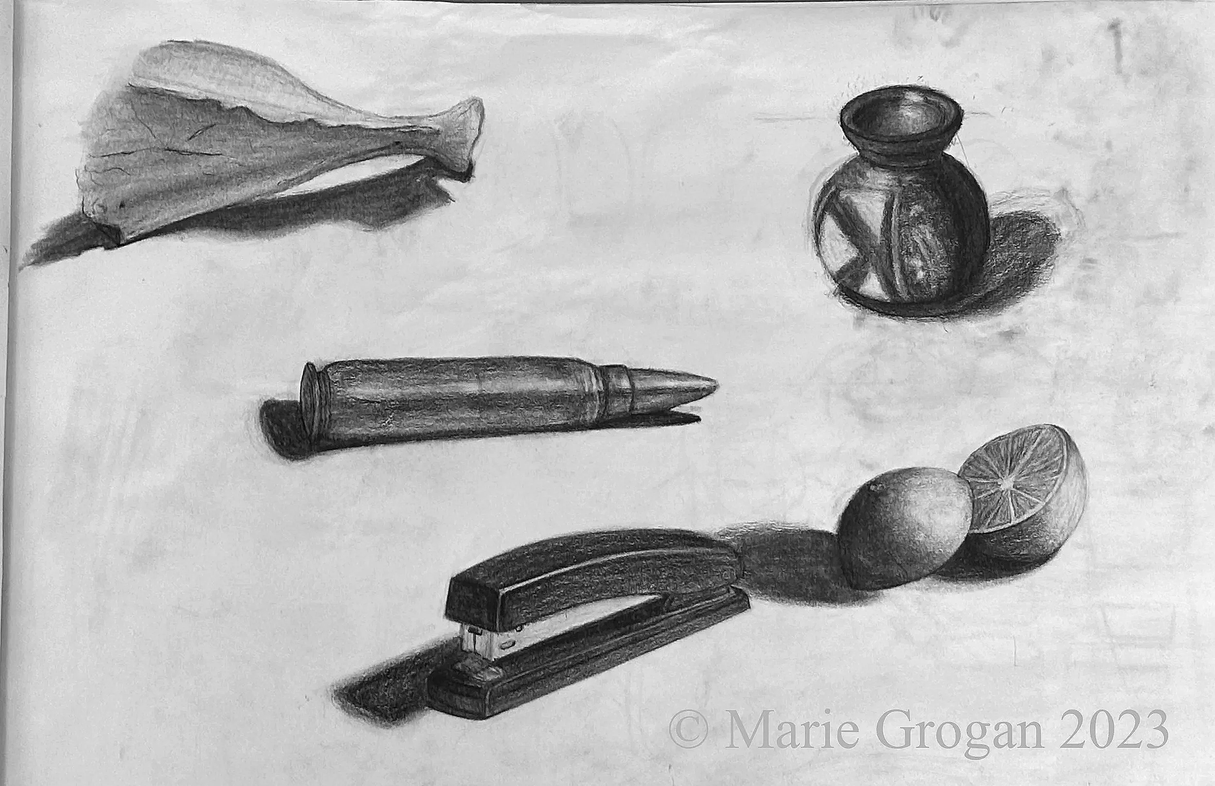Five random objects 
(Charcoal, graphite)