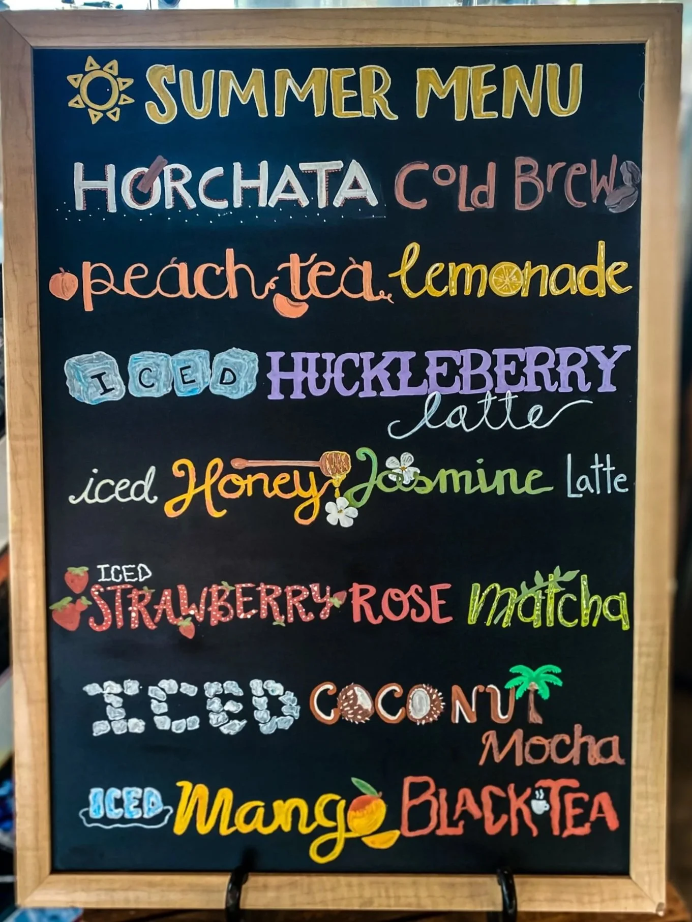 Hugo Coffee Roaster's "Summer Specials" Menu on chalkboard (Chalkboard paint)