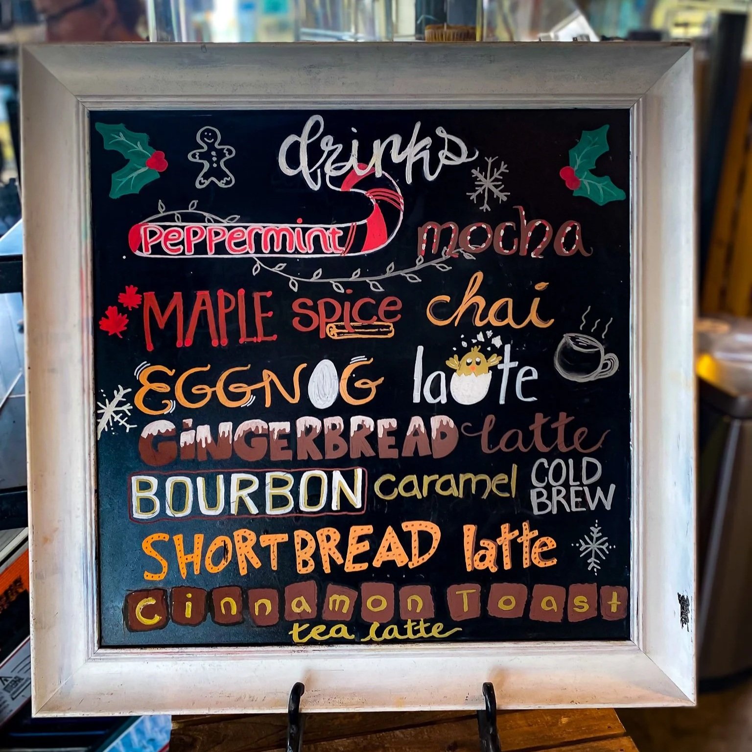 Hugo Coffee Roaster's "Holiday Specials" Menu on chalkboard (Chalkboard paint)