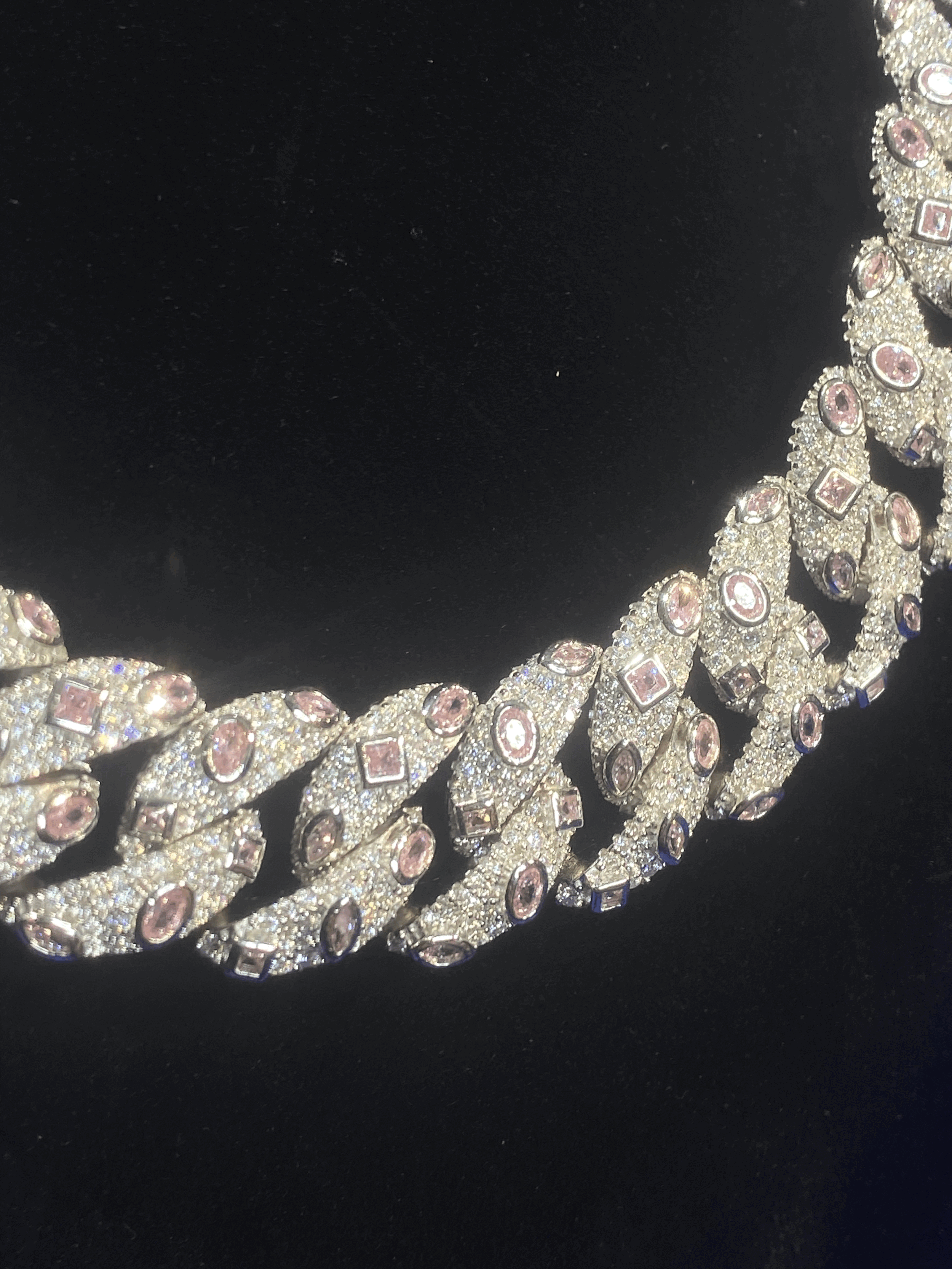 16mm VVS Cuban Link Chain with Gorgeous Pink Gemstone Clusters