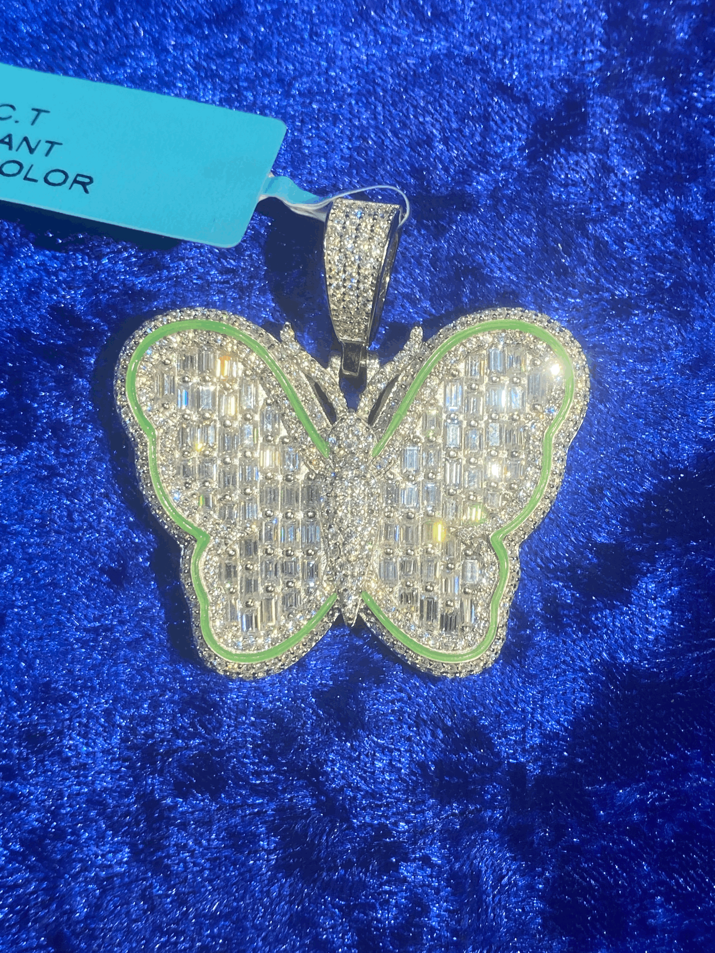 Vvs Butterfly glow in the dark pendant in 14k white gold