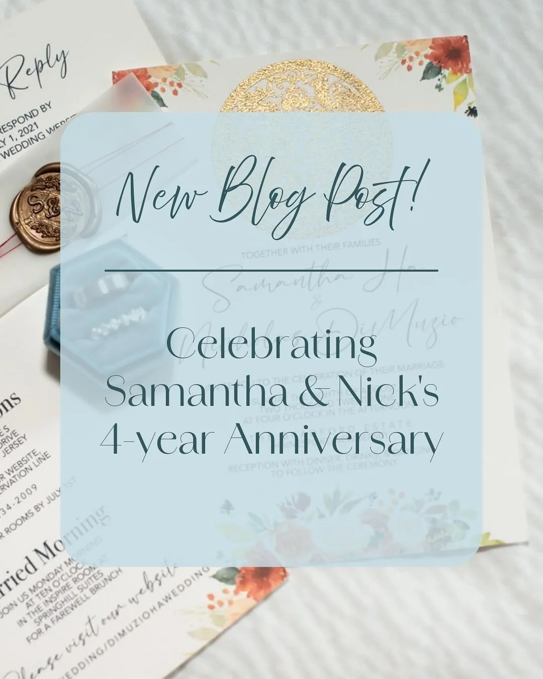 Cheers to four years! 🥂 In honor of Sam and Nick&rsquo;s anniversary, I&rsquo;m sharing the story behind the very first wedding invitations I designed; hand embossed, wax sealed, and made with so much love. Read about it on the blog at the link in m