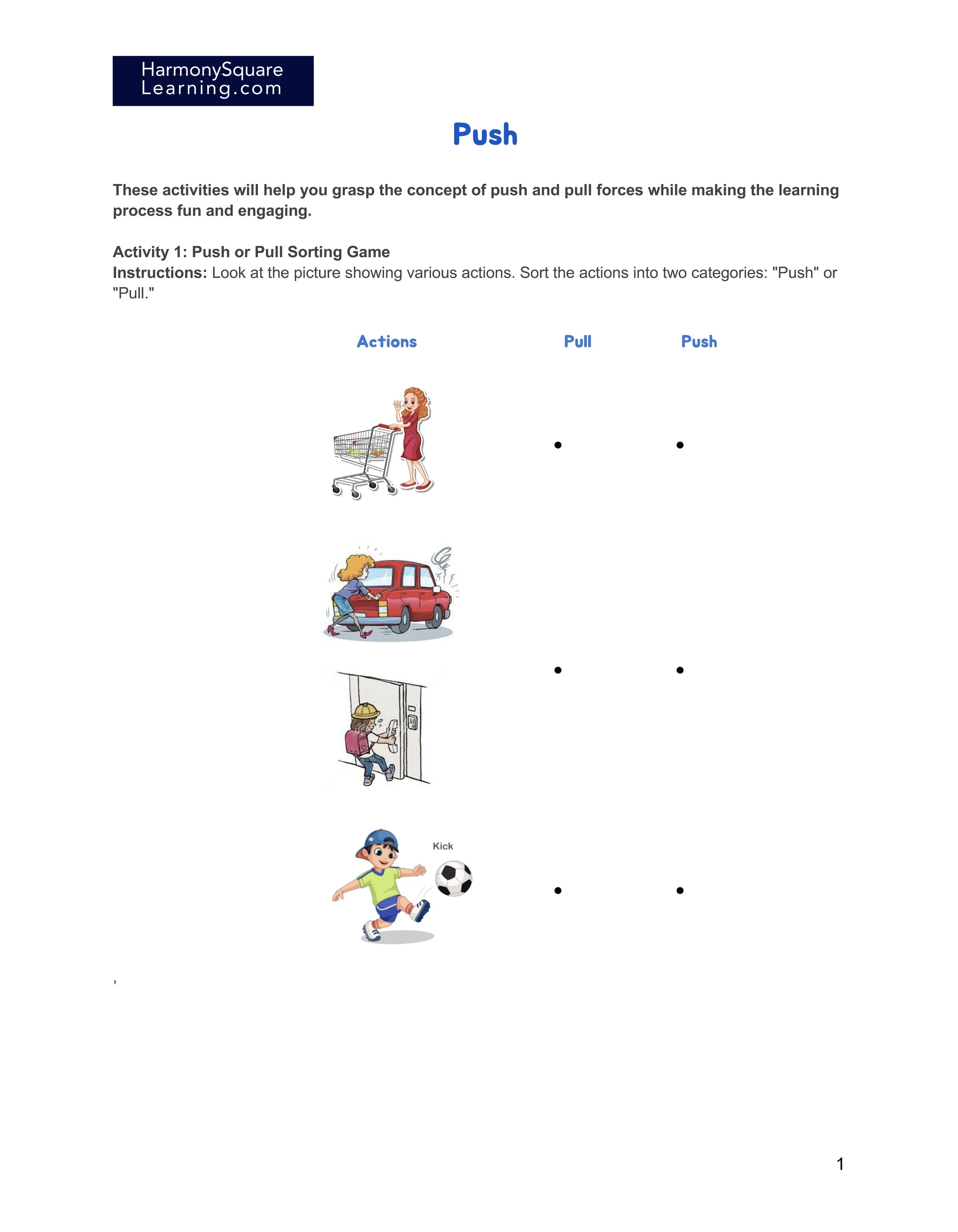 'What is a push (force)' Worksheets — Lumina Learning