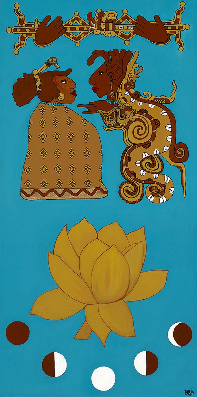 Diosas Enamoradas II, 15"x30" Acrylic on Canvas, 2017, Private Collection