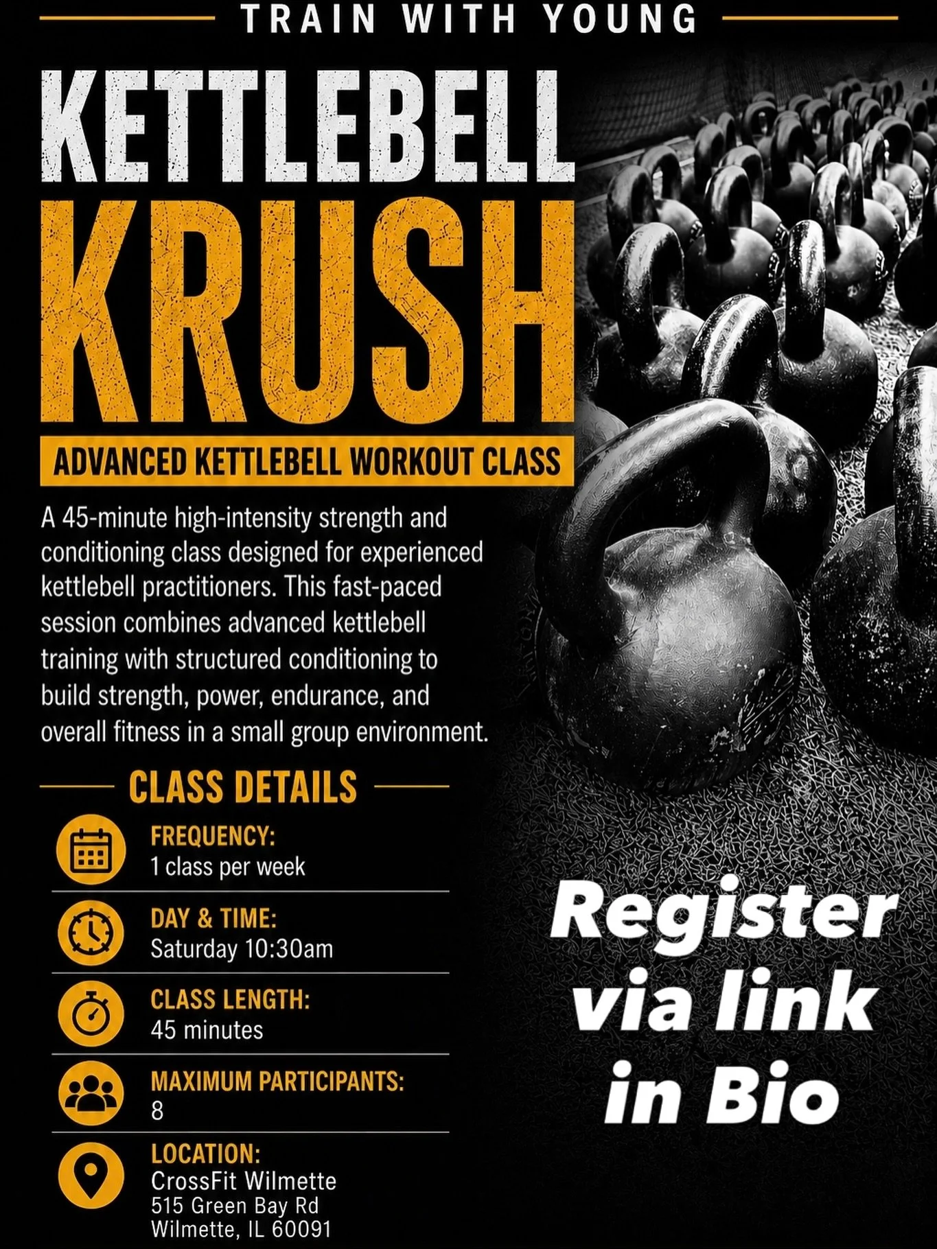 🔥 KETTLEBELL KRUSH is here!

Ready to take your kettlebell game to the next level? This advanced 45-minute high-intensity strength &amp; conditioning class is designed for experienced kettlebell athletes who want to build serious strength, power, en