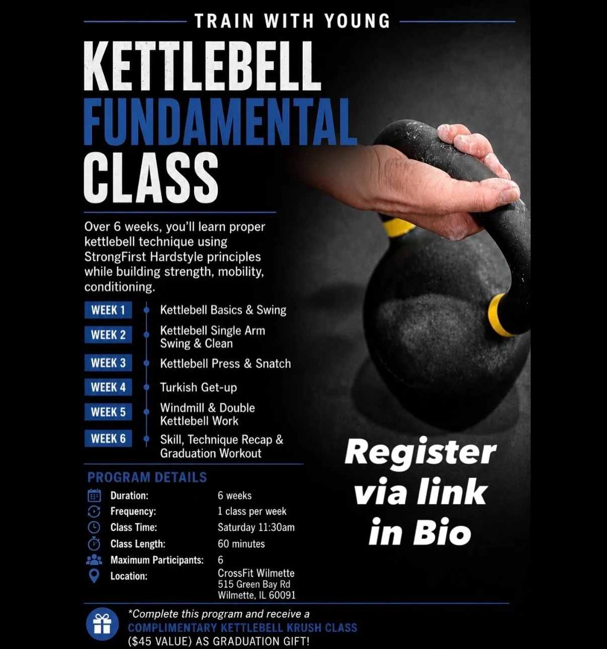 LEARN THE FUNDAMENTALS. 
BUILD REAL STRENGTH.

Enrollment is now open for the next Train With Young Kettlebell Fundamentals program.

Over 6 weeks, you&rsquo;ll learn proper kettlebell technique using StrongFirst Hardstyle principles while building s