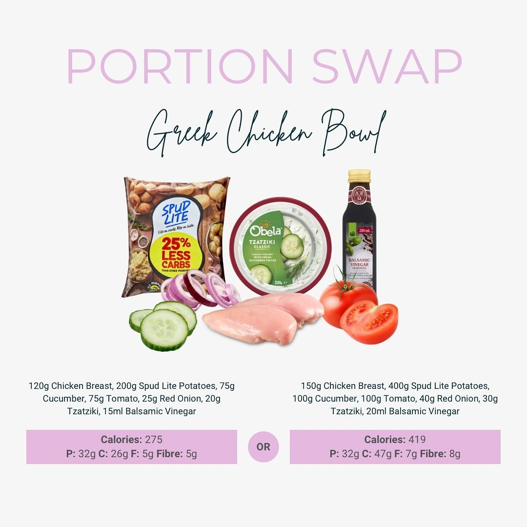 Portion control made simple 🍽️

Choose your Greek Chicken Bowl based on your goals 🤤 

Adjusting your portions like this allows you to enjoy your favourite meals while aligning with your calorie or macro target. This makes weight loss or maintenanc