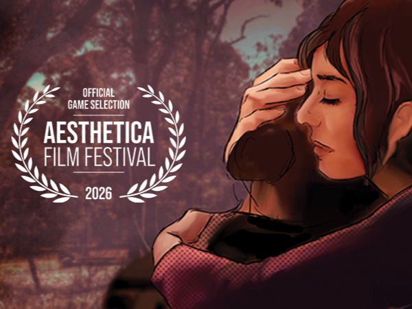 A woman comforting a teenager in an outdoor setting with trees, with a logo for the Aesthetica Film Festival 2026 and a laurel wreath surrounding the text.