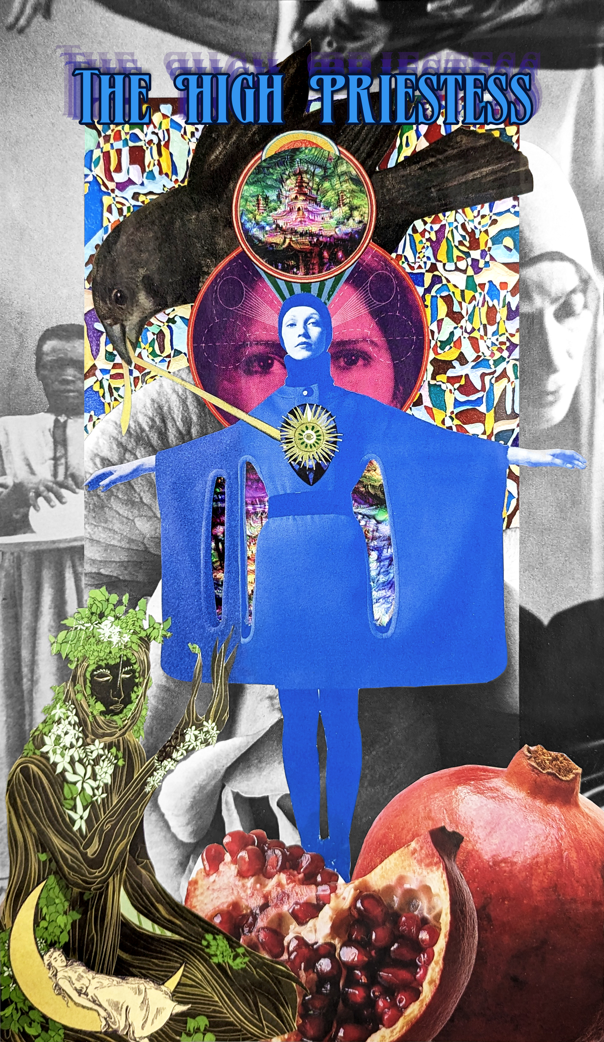the high priestess tarot card collage art