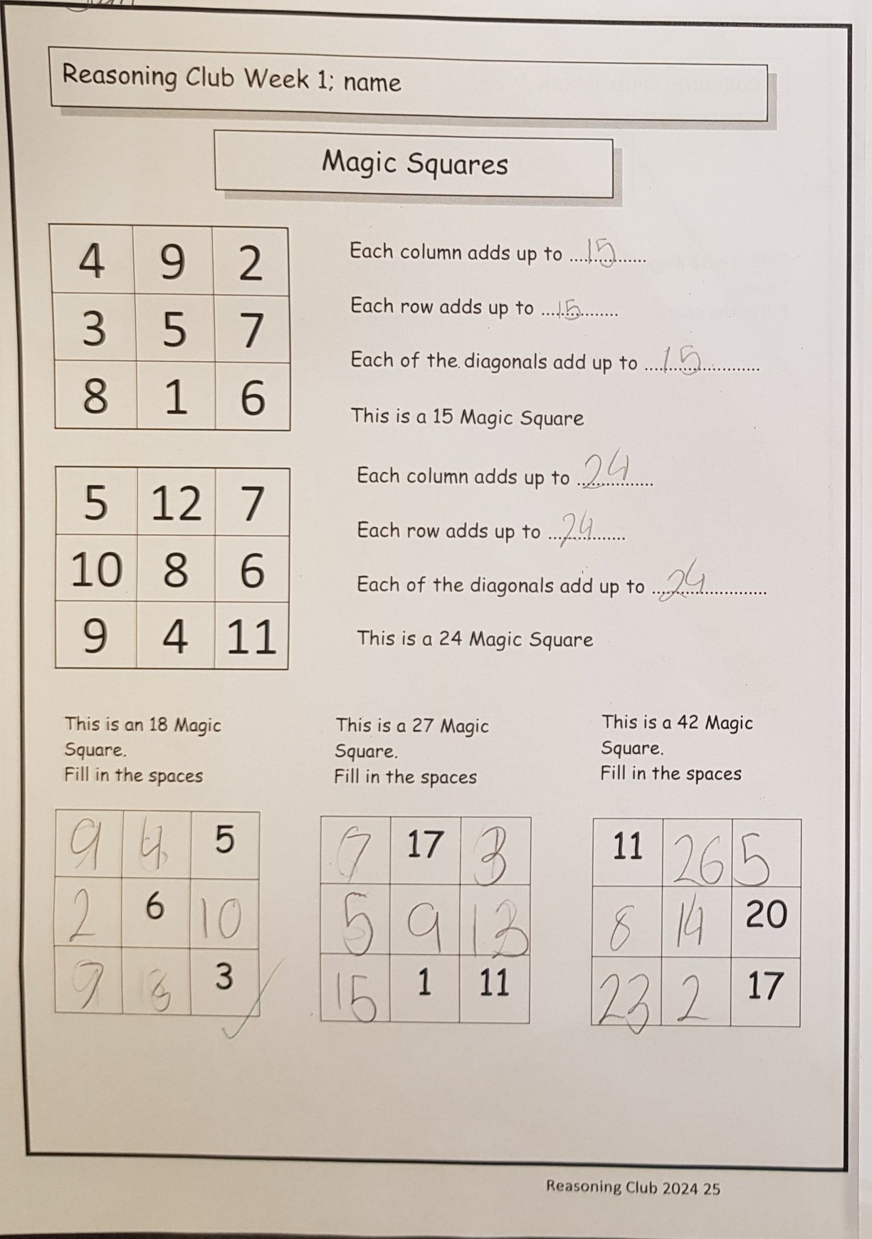 Reasoning Skills and Mental Calculation