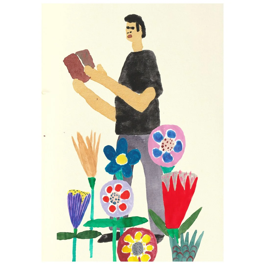 Man reading in the garden (Print)