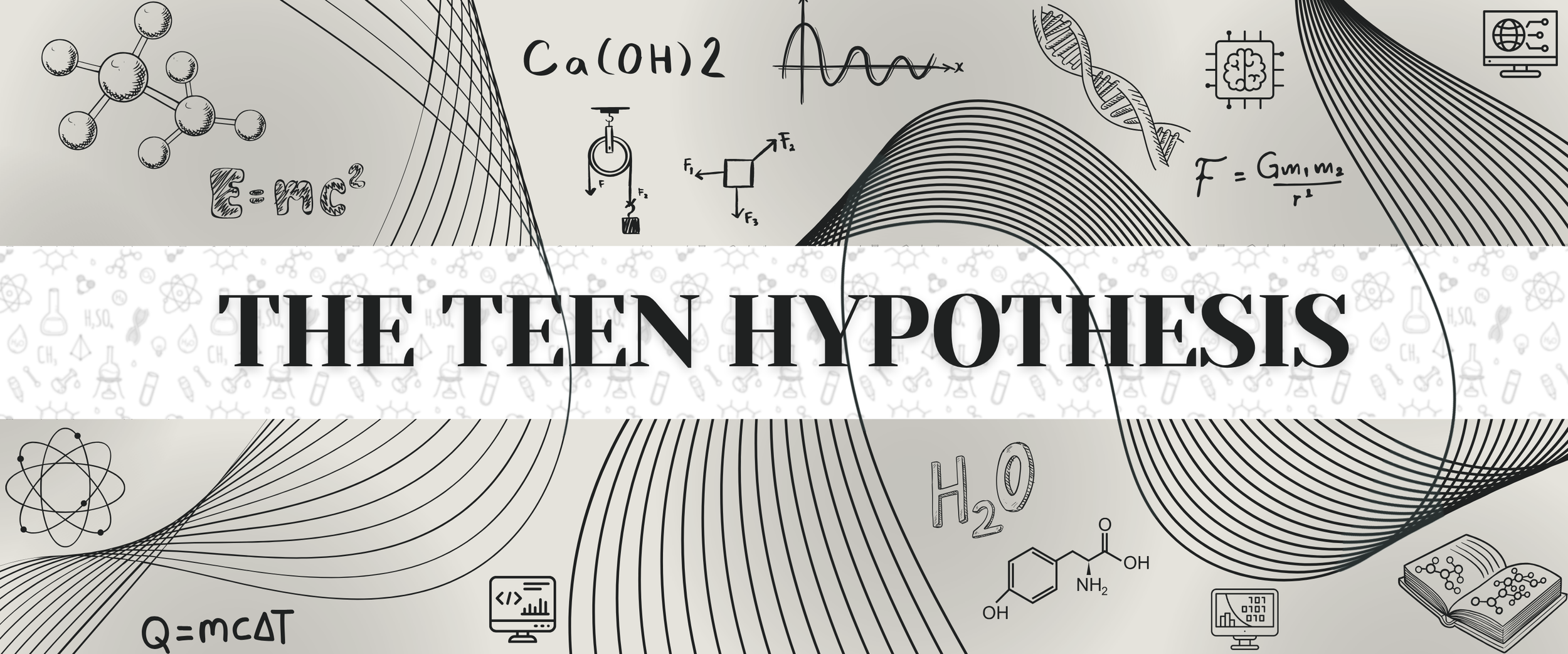 A collage of scientific diagrams, formulas, and illustrations, with the bold text "The Teen Hypothesis" in the center.