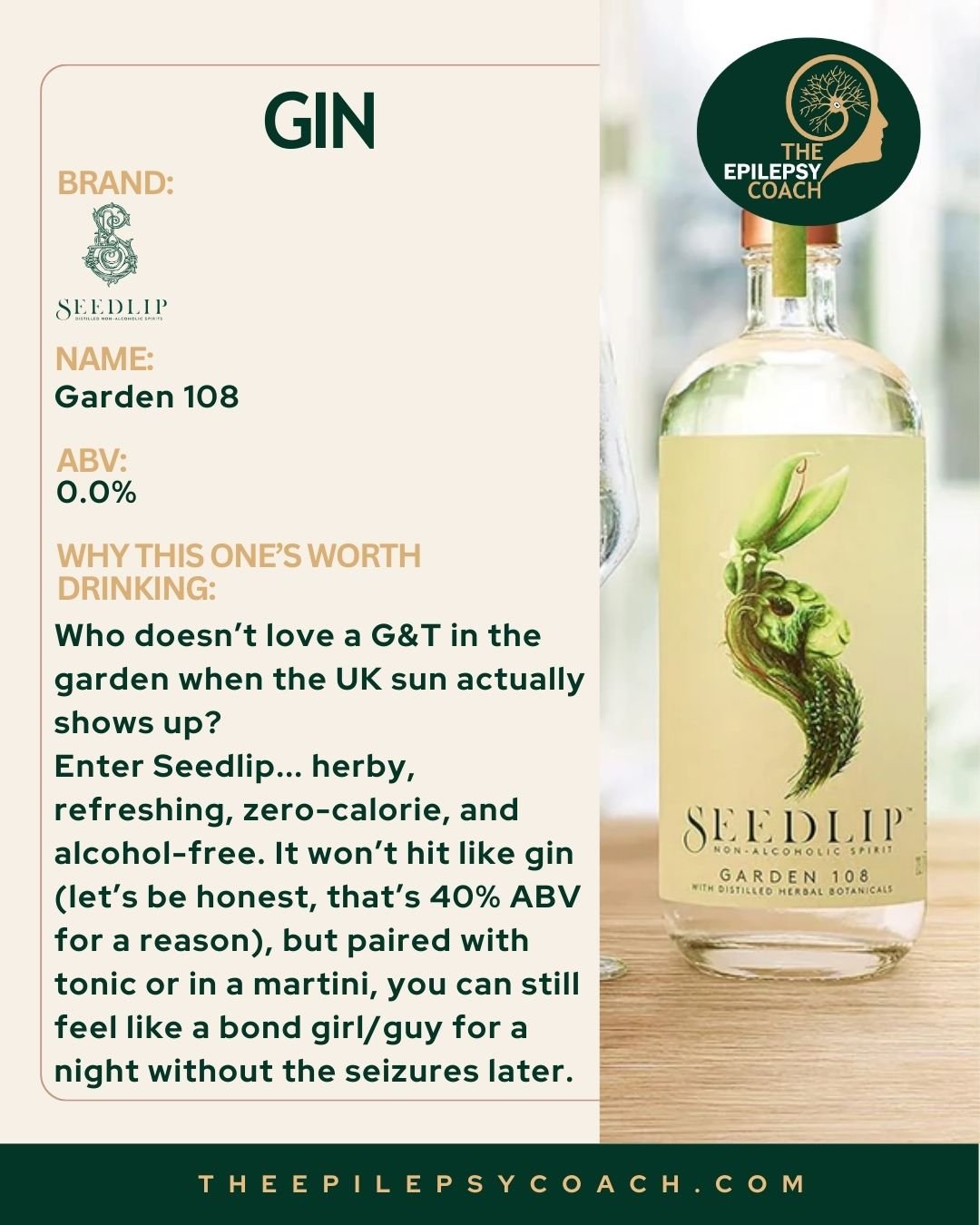 Shaken, not stirred! Seedlip is now available in most supermarkets and stocked in top bars across England. Made from distilled herbs and spices, this alcohol-free, sugar-free, and gluten-free alternative is my go-to for martinis or Tom Collins. Sophi