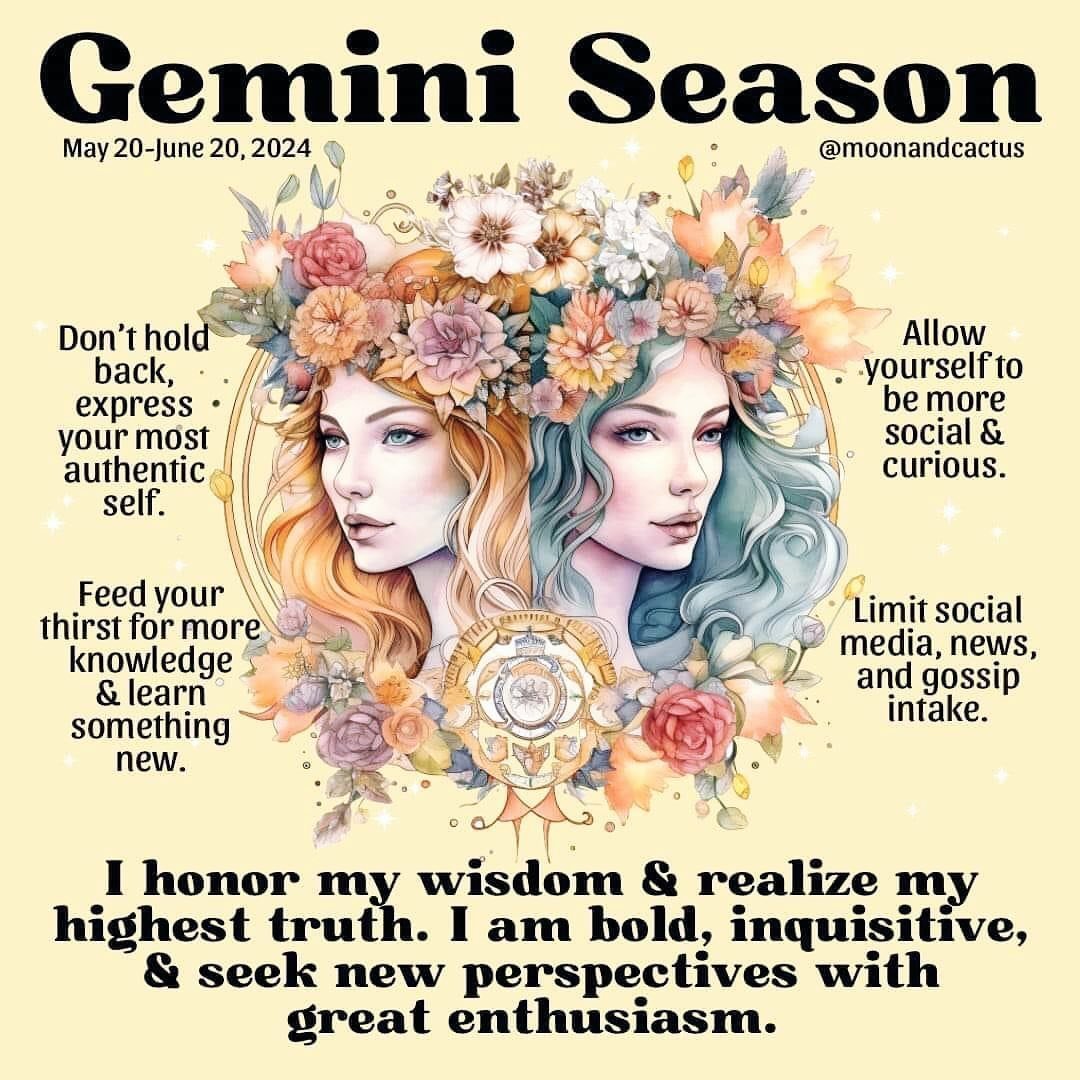 Gemini ♊️ Season 

This season is of the element of Air ruled by Mercury planet of communication , expression and imagination are well supported - with the waxing moon - soon to be full in Sagittarius ♐️ ruled by Jupiter and of the fire 🔥 element -
