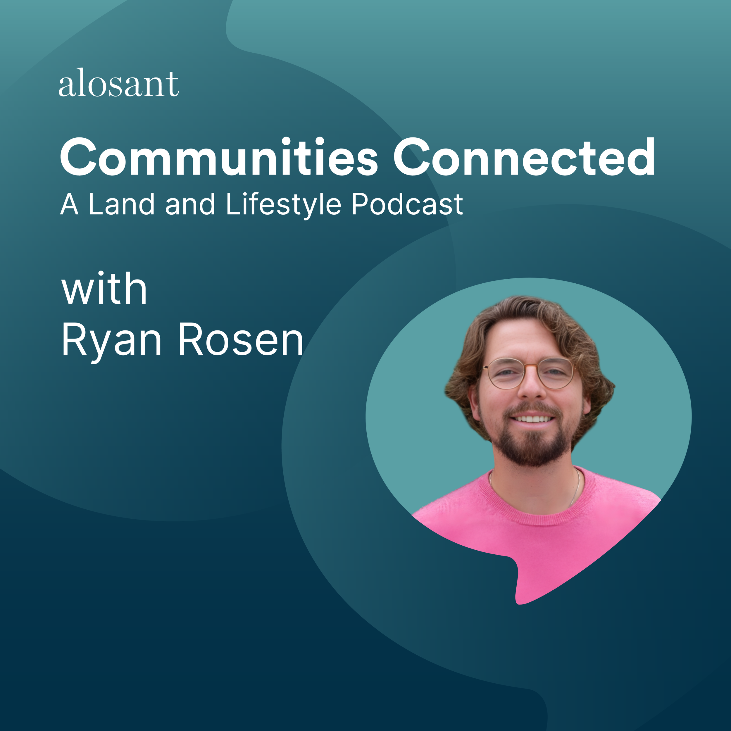 A smiling man with glasses, a beard, and wavy brown hair standing in front of lush green tropical plants, wearing a pink sweater. Text overlay reads '#512 Urbanistica Podcast Ryan K Rosen' in yellow and white.