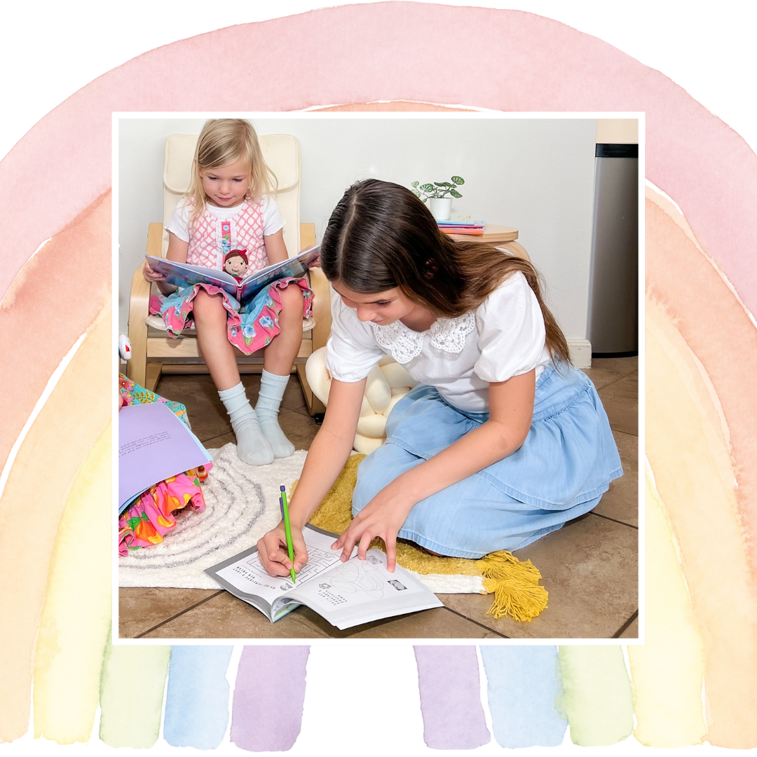 Girls-using-Dream Big Activity Book-by-decolores-for-kids.png