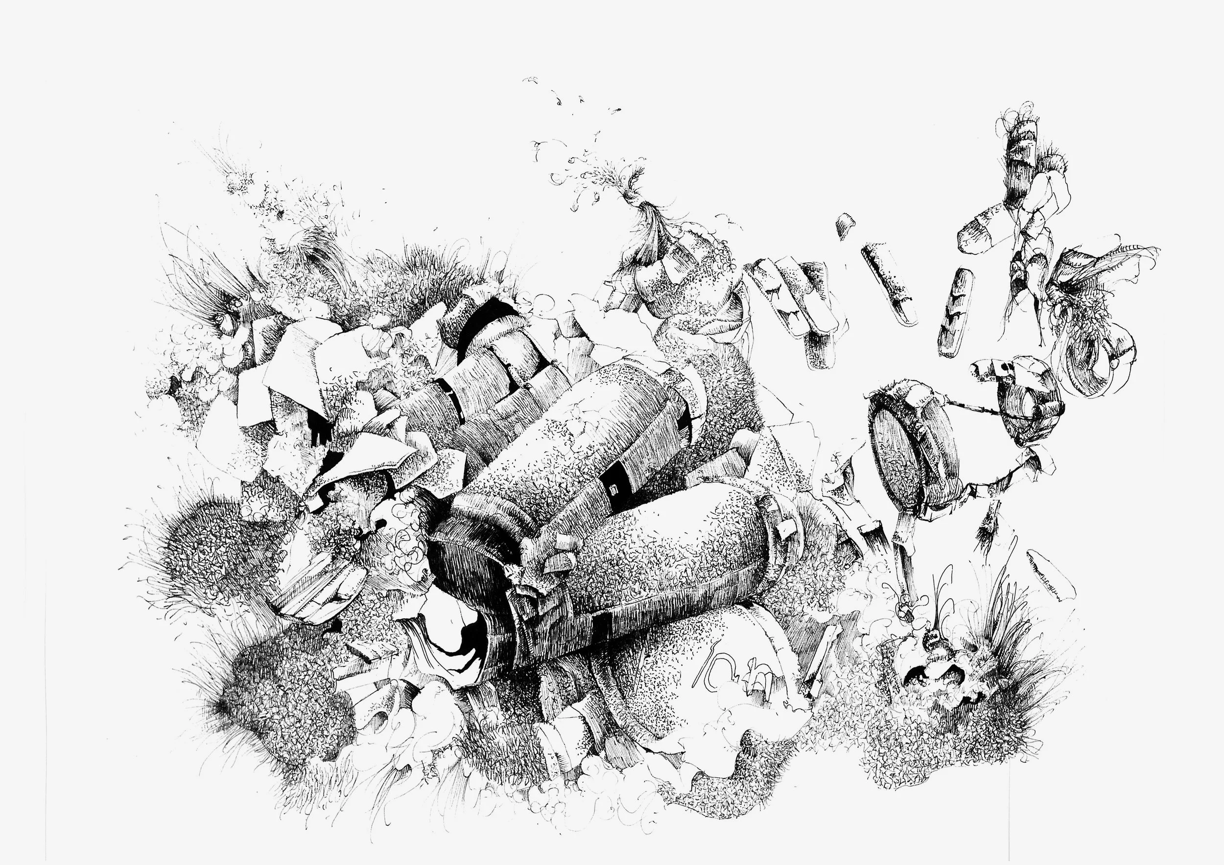 José Carlos Izquierdo: Capsule, 2025, Tusche auf Papier, 21 x 29,5 cm  Bildrechte: José Carlos Izquierdo